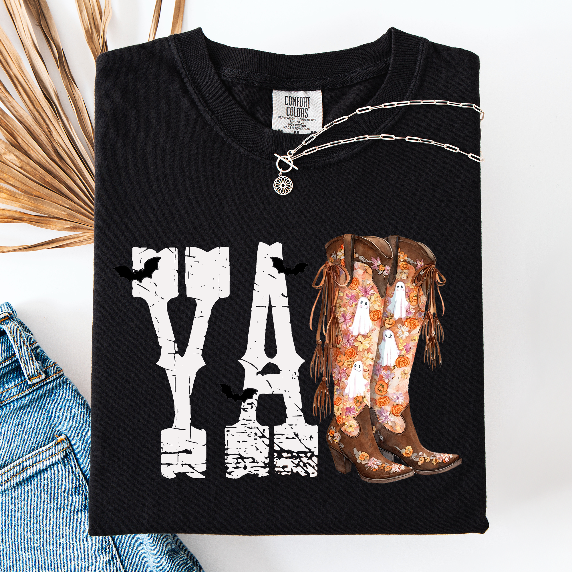 Y'all Cowboy Boots Western Halloween Autumn Fall Watercolor Graphic Comfort Colors Tee