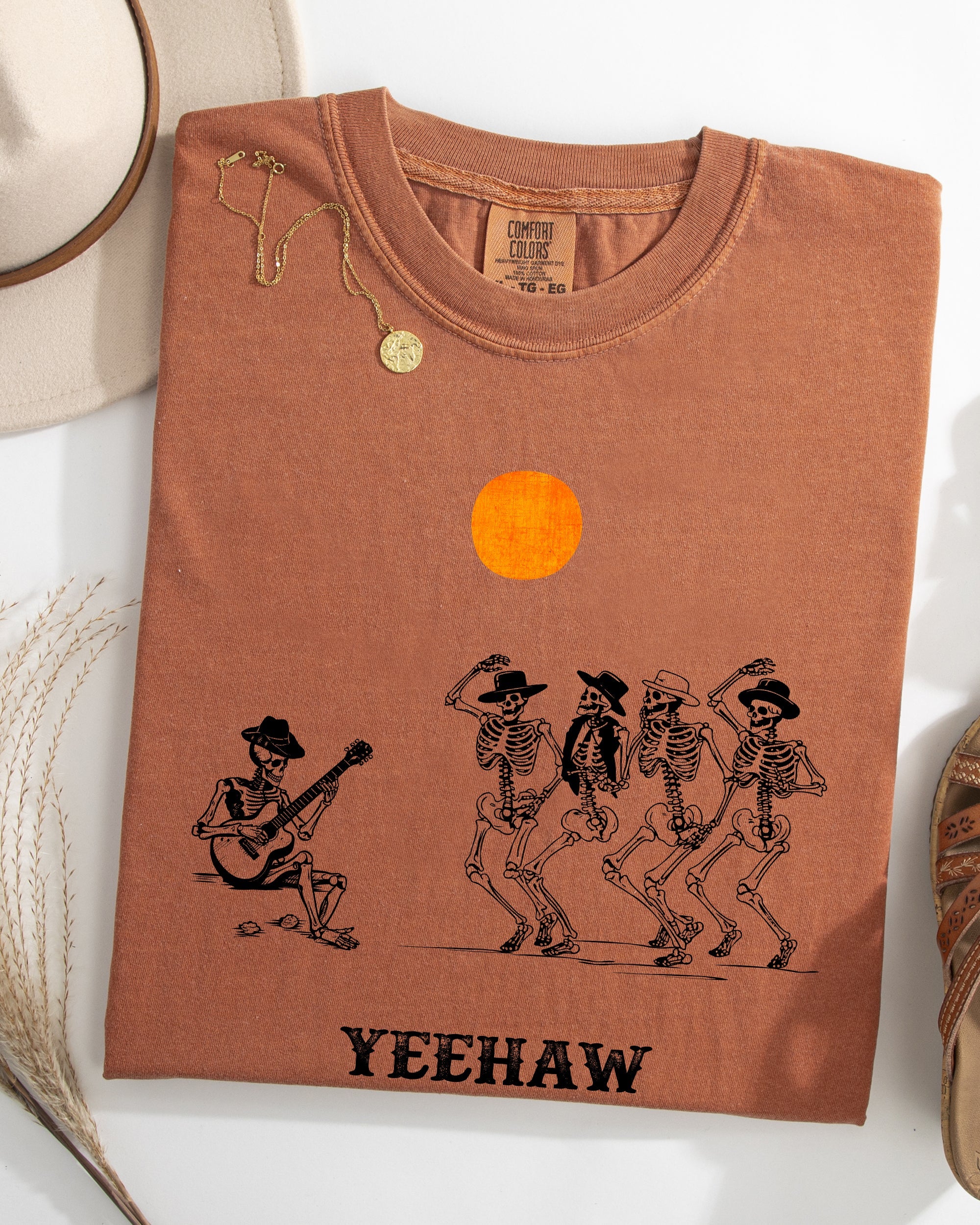 Yeehaw Dancing Skeletons Halloween Cowboys Western Country Heritage Comfort Colors Tee