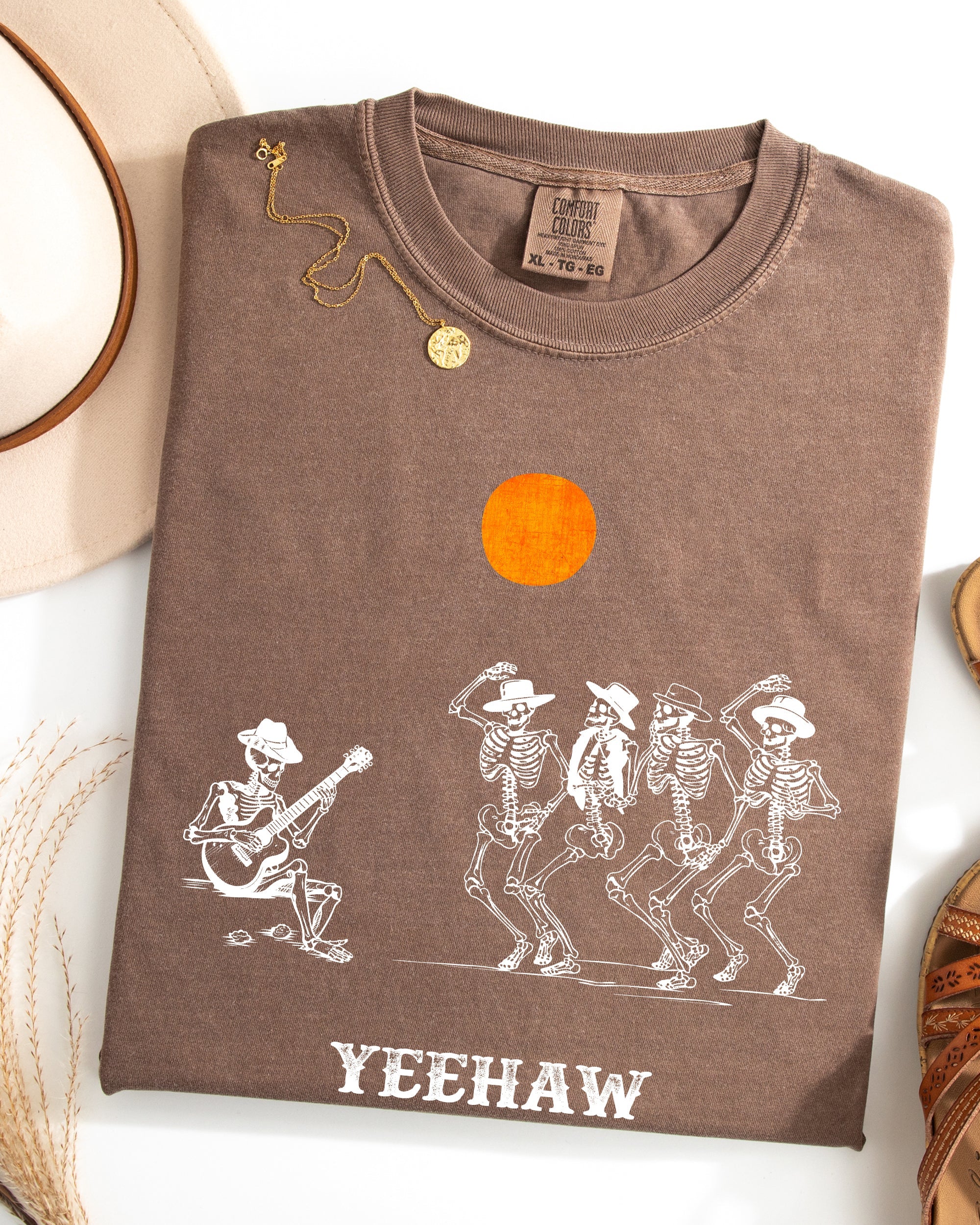 Yeehaw Dancing Skeletons Halloween Cowboys Western Country Heritage Comfort Colors Tee