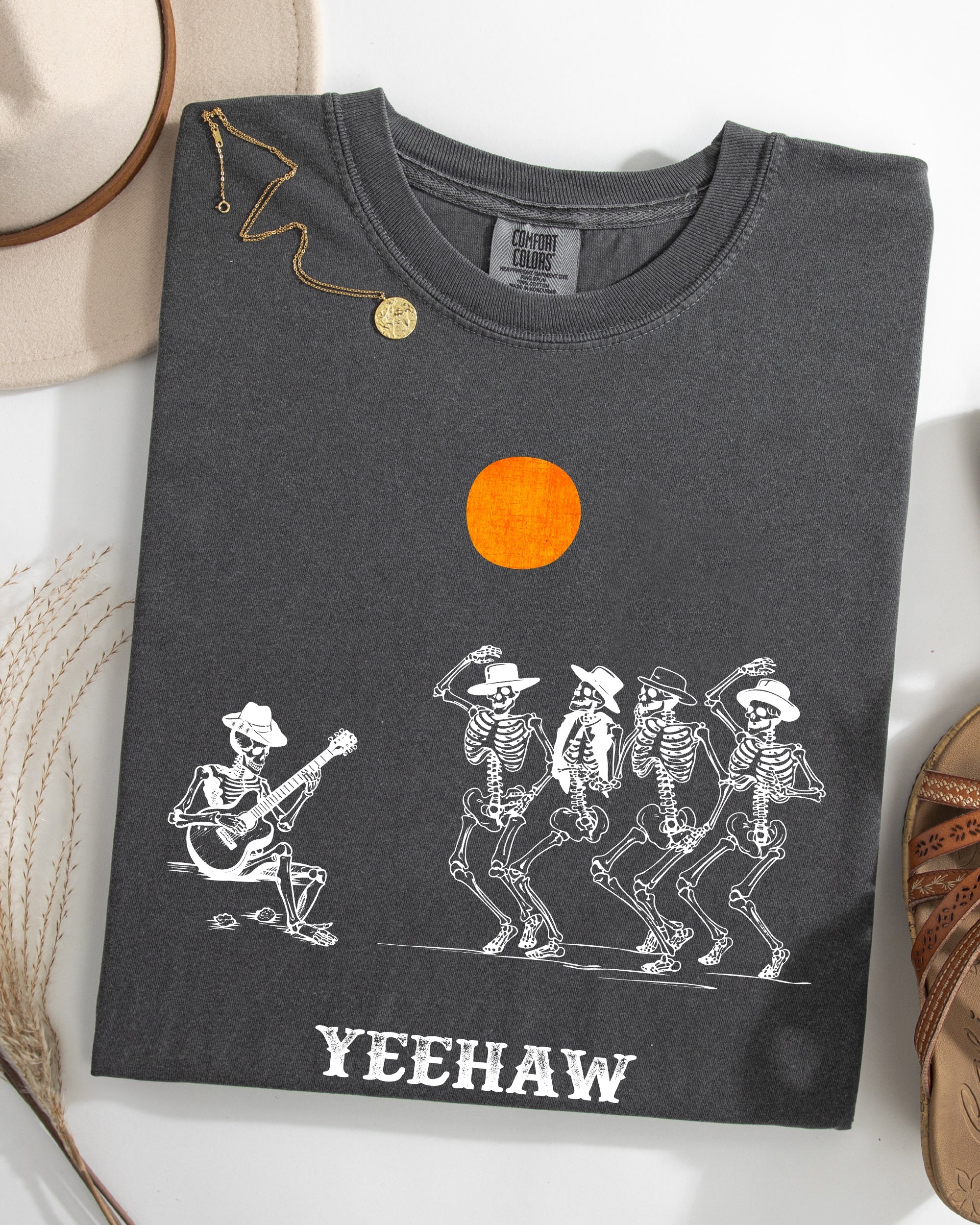 Yeehaw Dancing Skeletons Halloween Cowboys Western Country Heritage Comfort Colors Tee