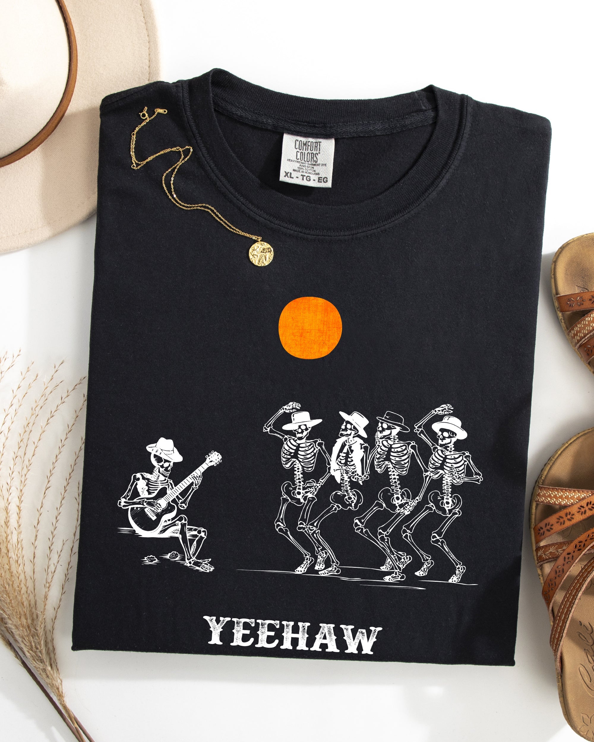 Yeehaw Dancing Skeletons Halloween Cowboys Western Country Heritage Comfort Colors Tee