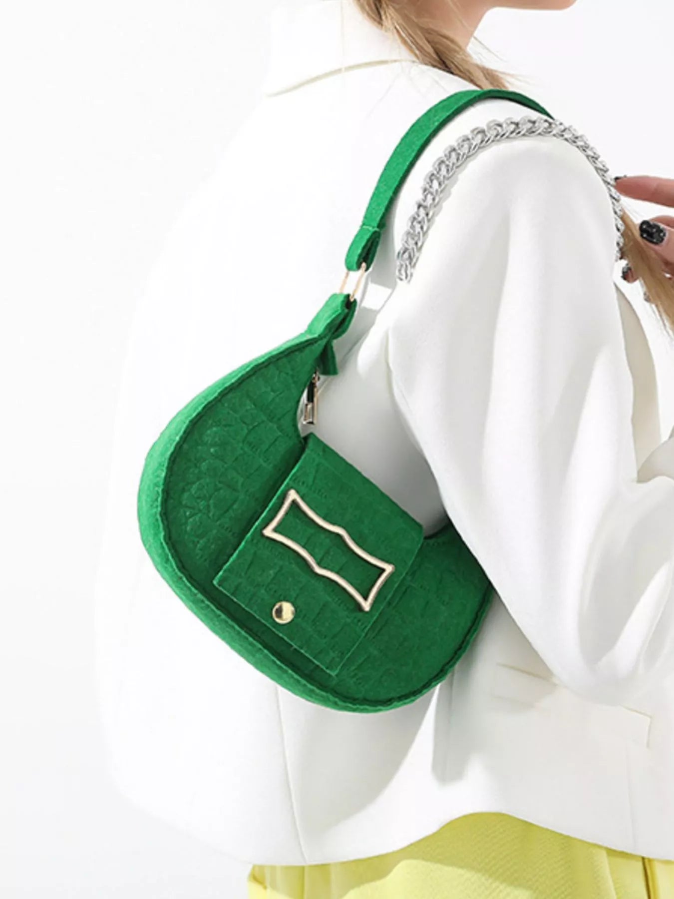Crocodile Embossed Flap Shoulder Bag