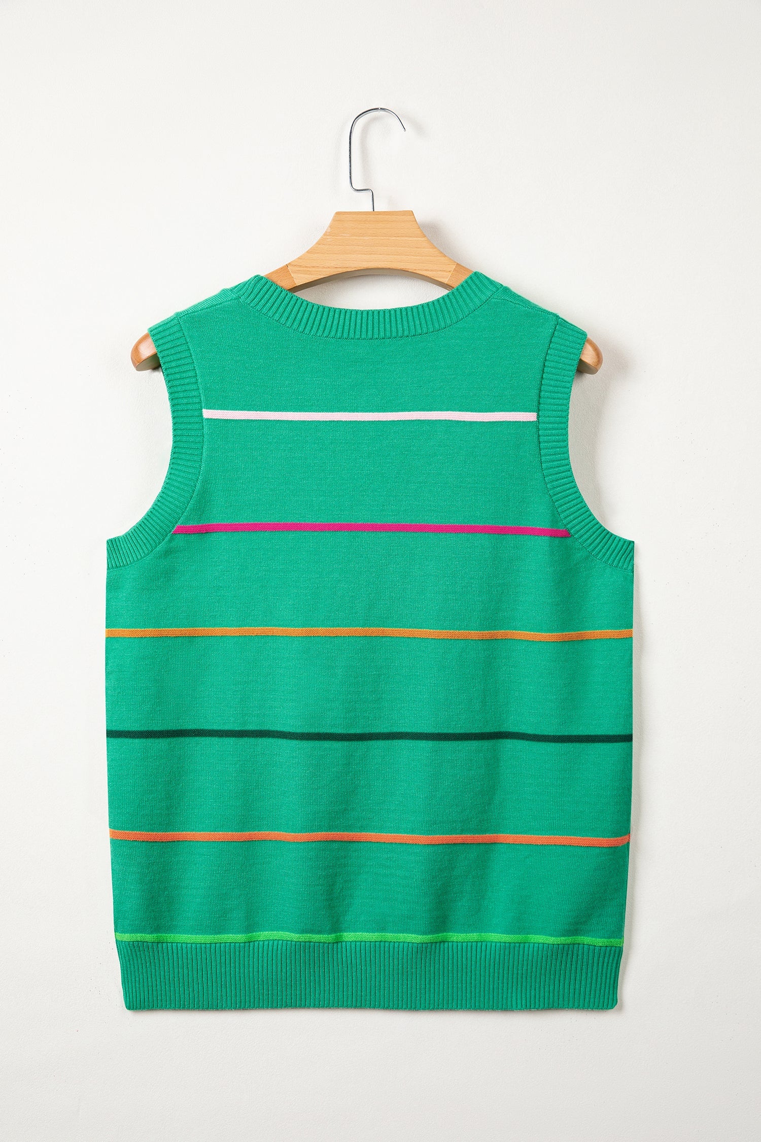 Green Stripe Round Neck Knitted Sweater Tank