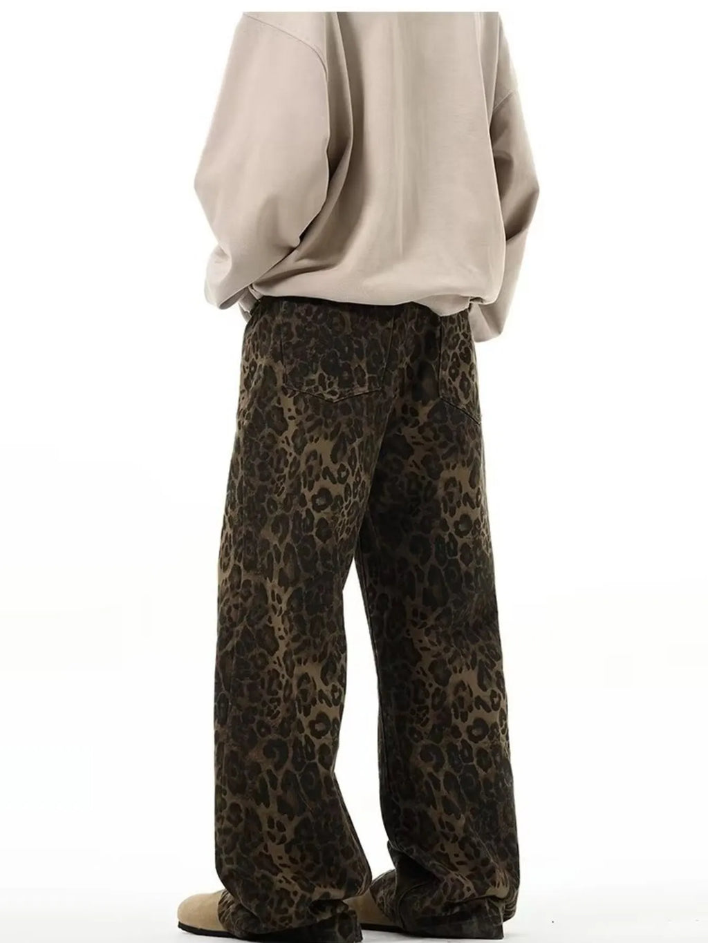 Men's Full Size Leopard Print Wide Leg Jeans Plus Size
