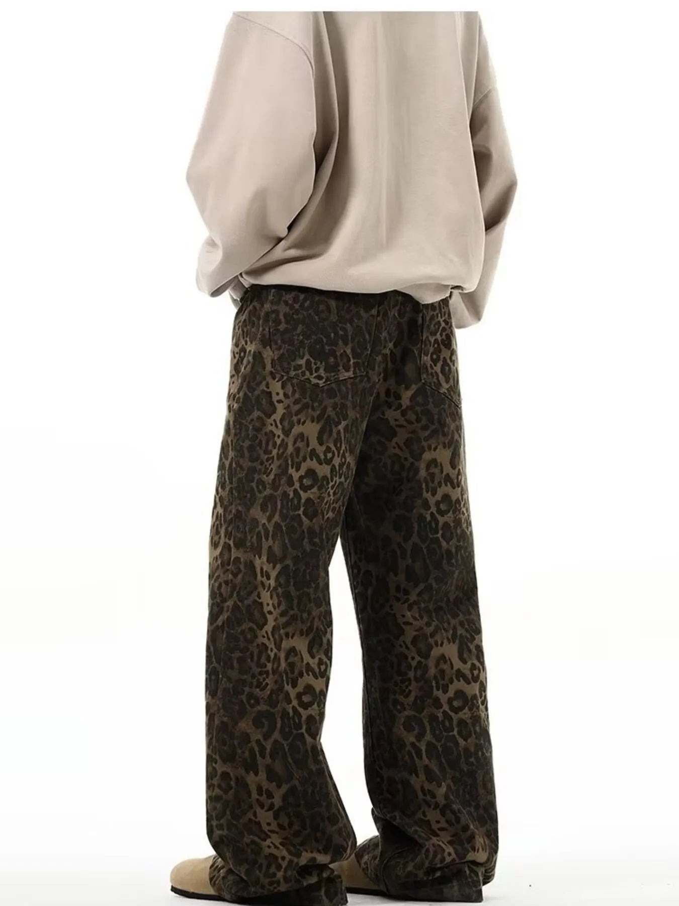 Men's Full Size Leopard Print Wide Leg Jeans Plus Size