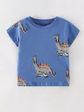 Children's Dinosaur Skateboard Print Crew Neck Short Sleeve T-Shirt