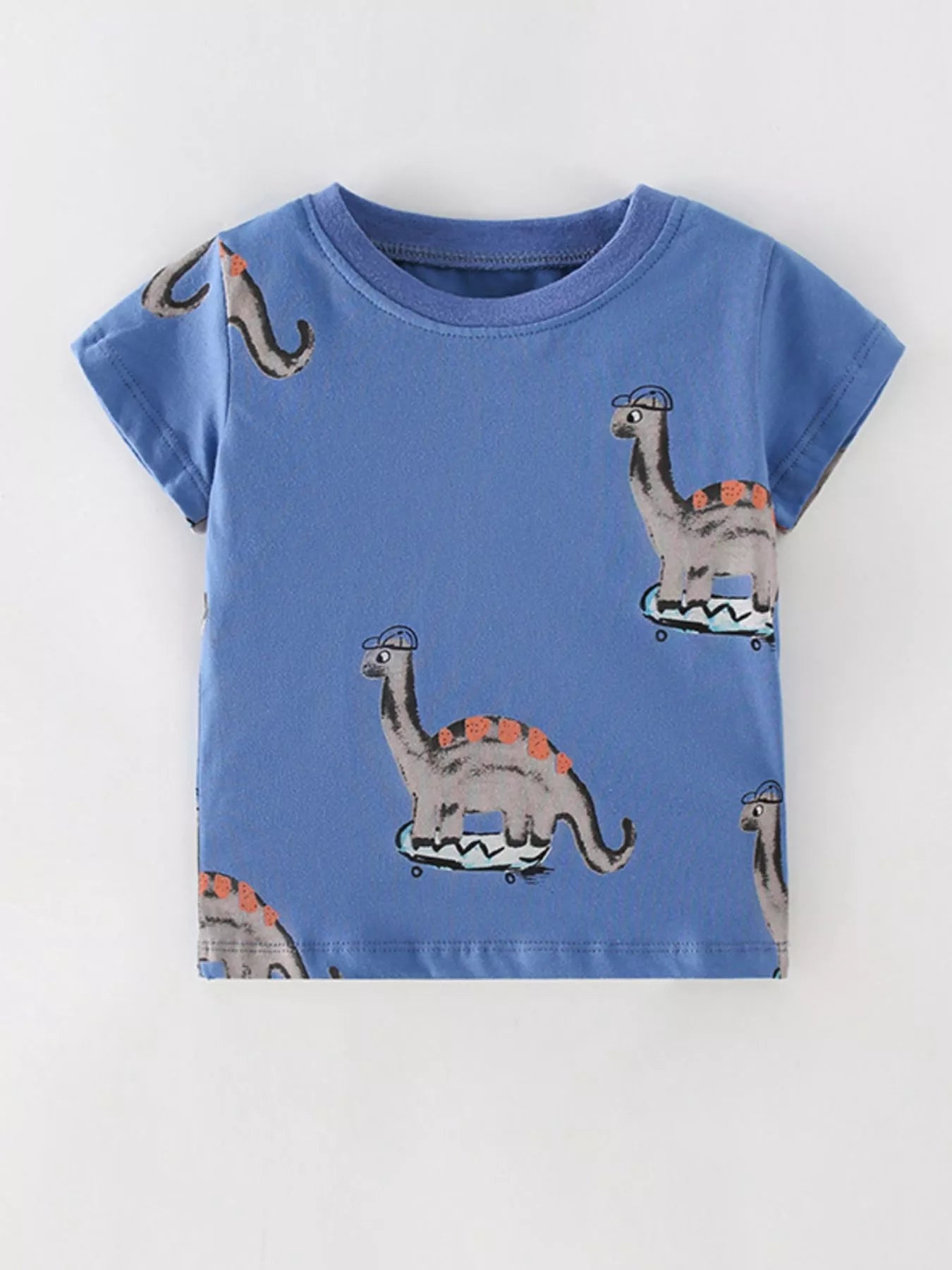 Children's Dinosaur Skateboard Print Crew Neck Short Sleeve T-Shirt