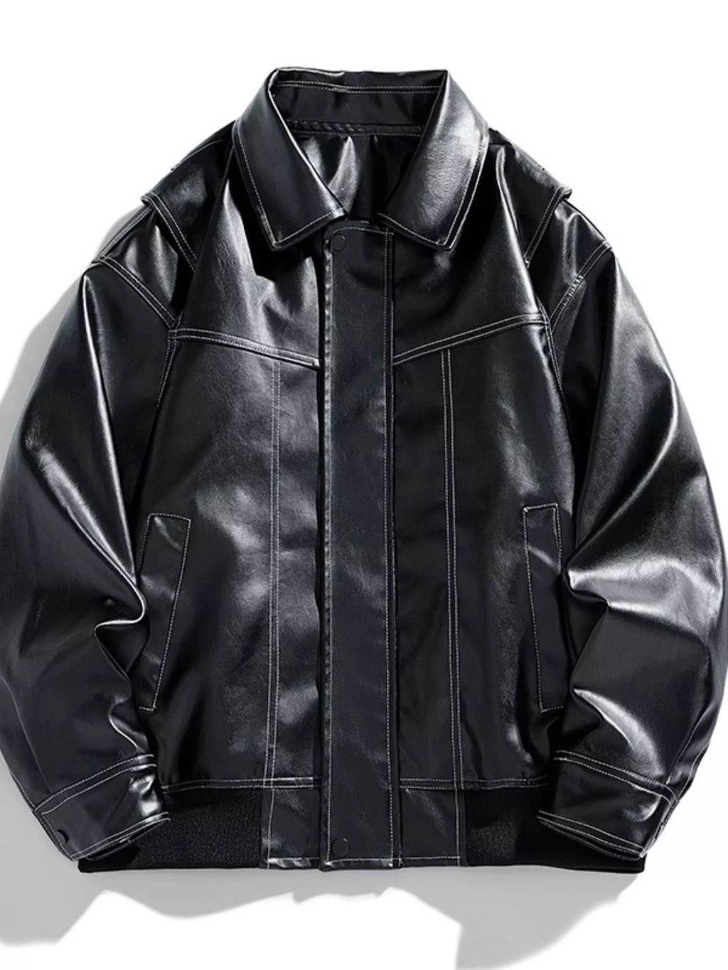 Men's Plus Size Leather Bomber Jacket