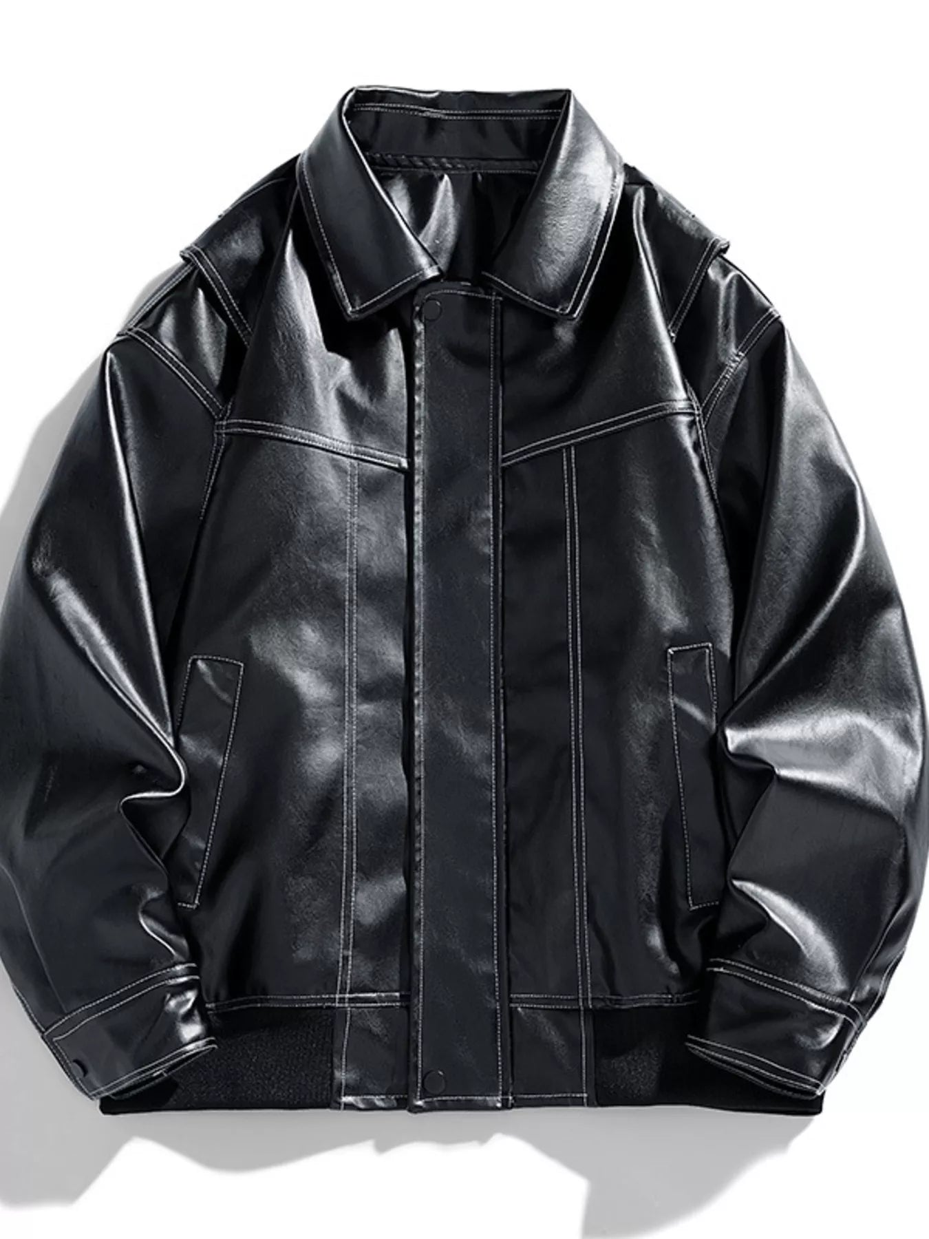 Men's Plus Size Leather Bomber Jacket