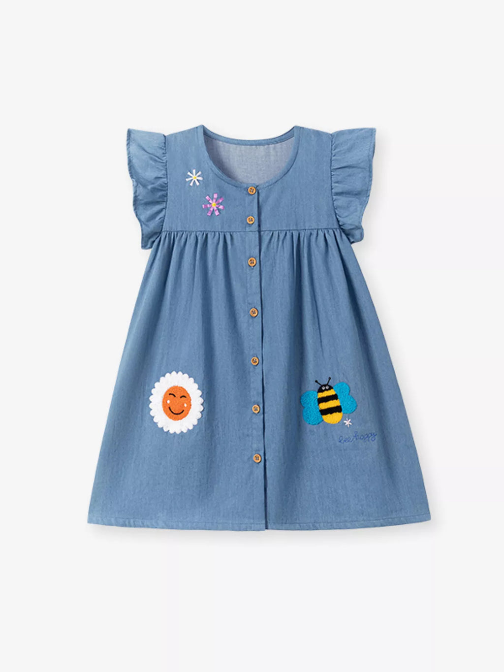 Children's Button Front Ruffle Sleeve· Denim Dress
