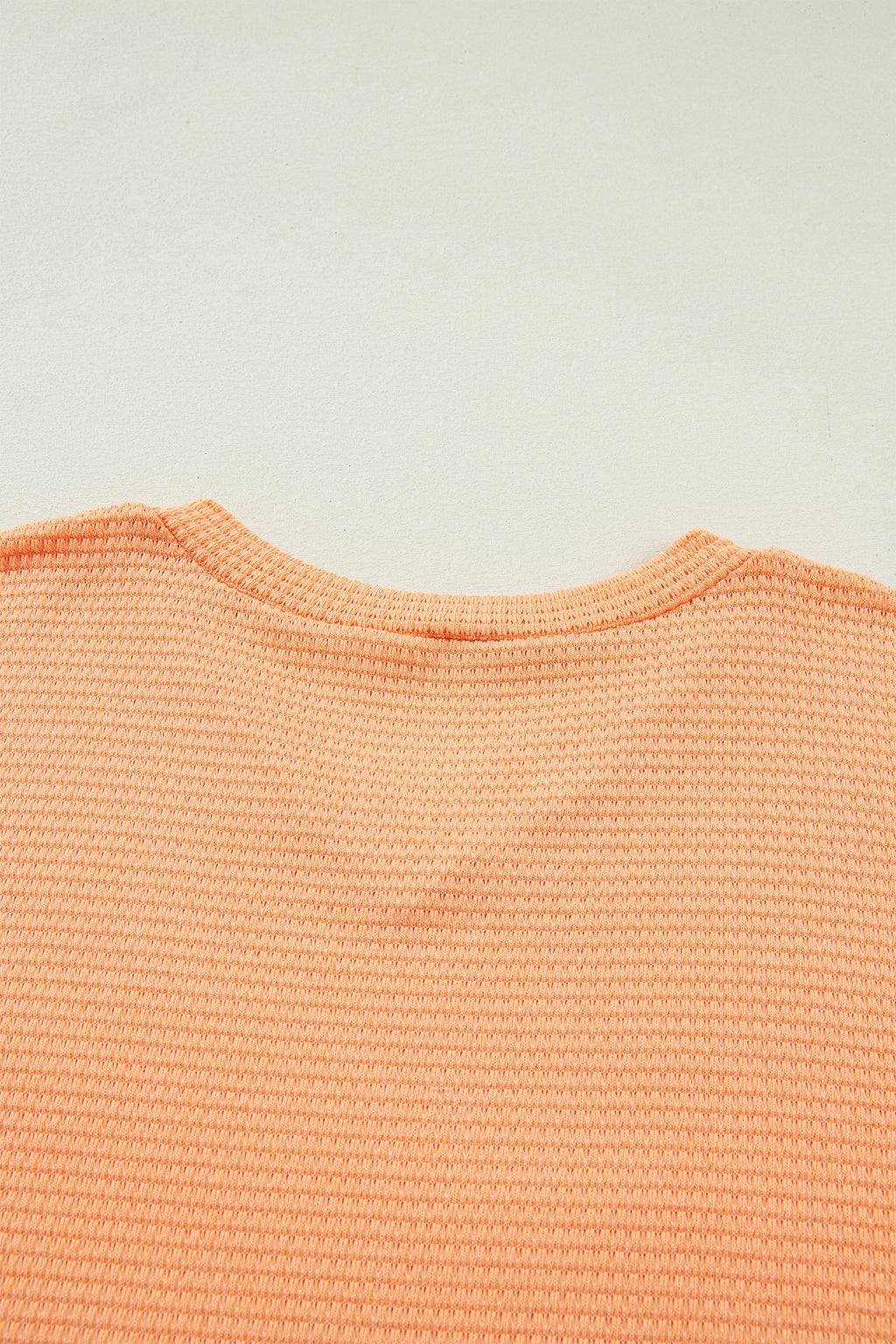 Grapefruit Orange Waffle V Neck Short Sleeve Knit Top