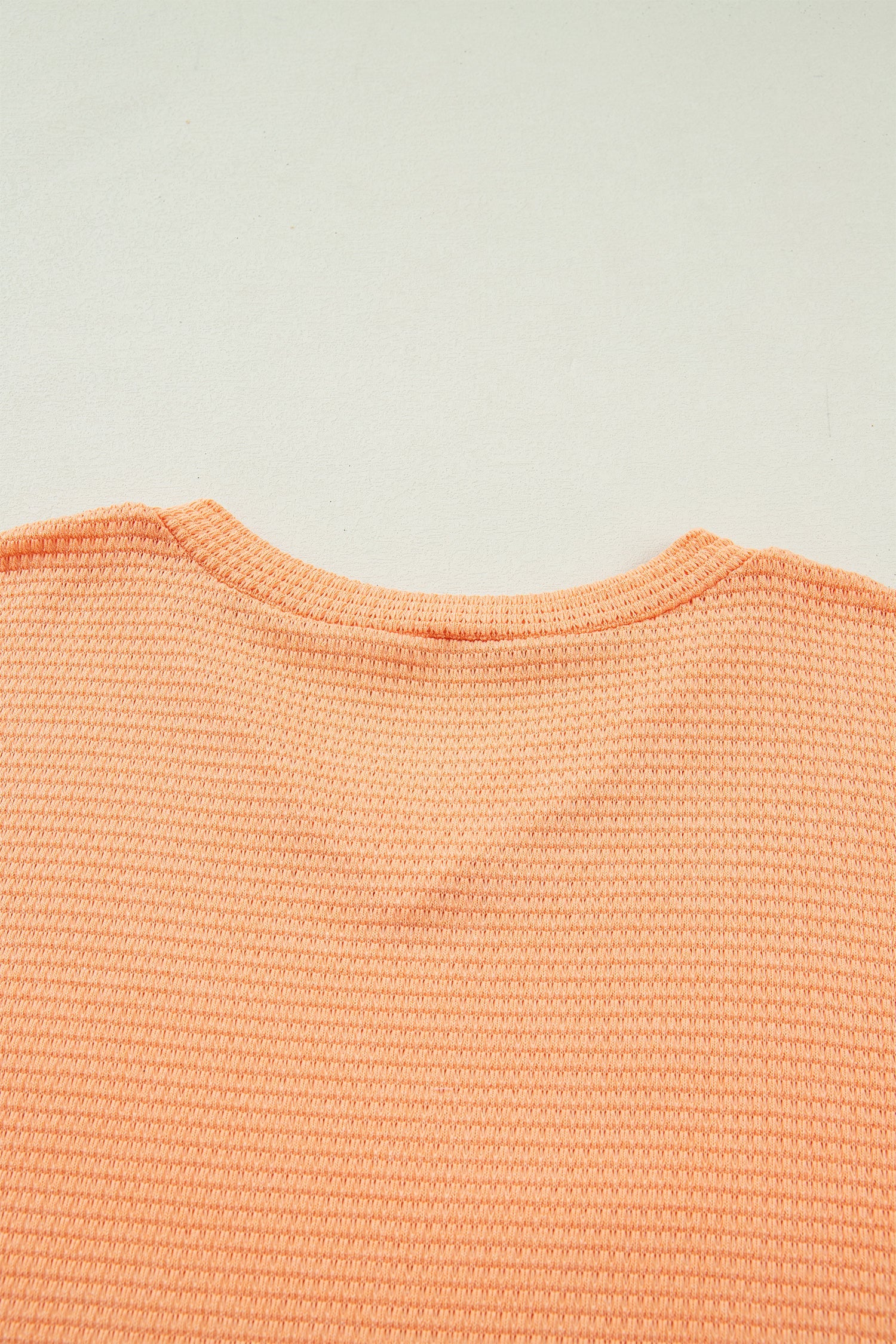 Grapefruit Orange Waffle V Neck Short Sleeve Knit Top