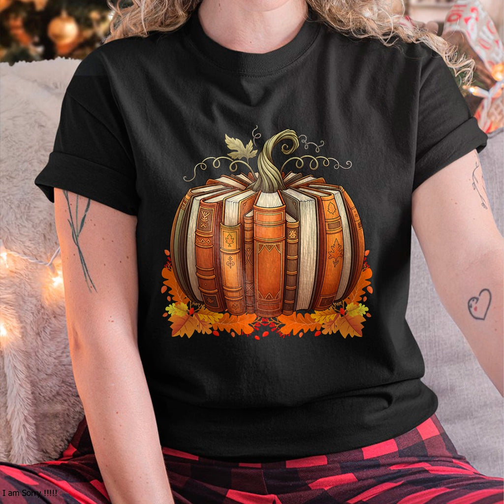 Fall Book Pumpkin Retro Reading Teacher Books Lover T-Shirt - Halloween Unisex T-Shirt/Hoodie - NGHL00