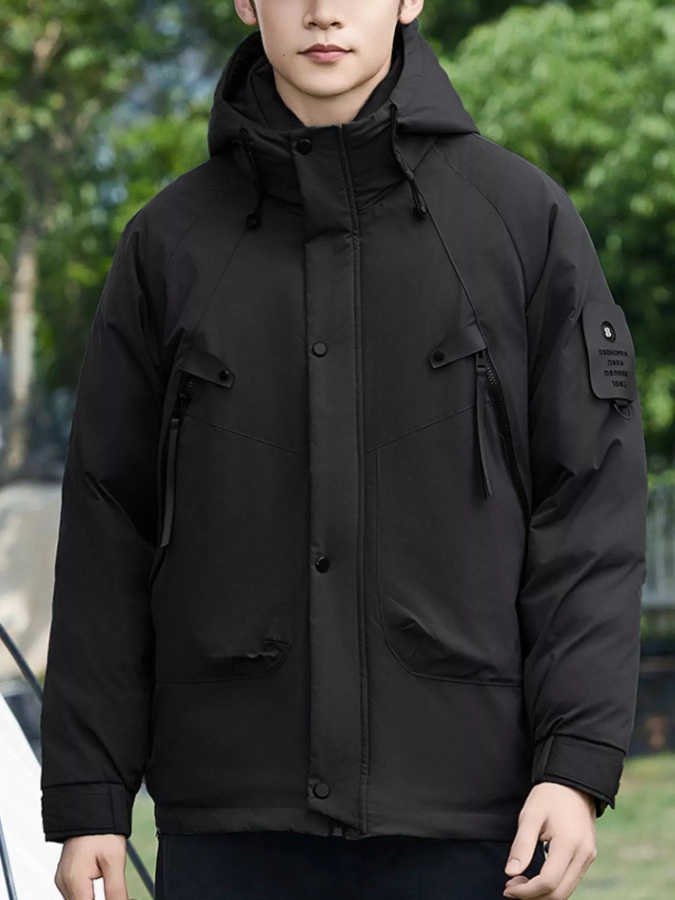 Men's Plus Size Hooded Snap Down Jacket