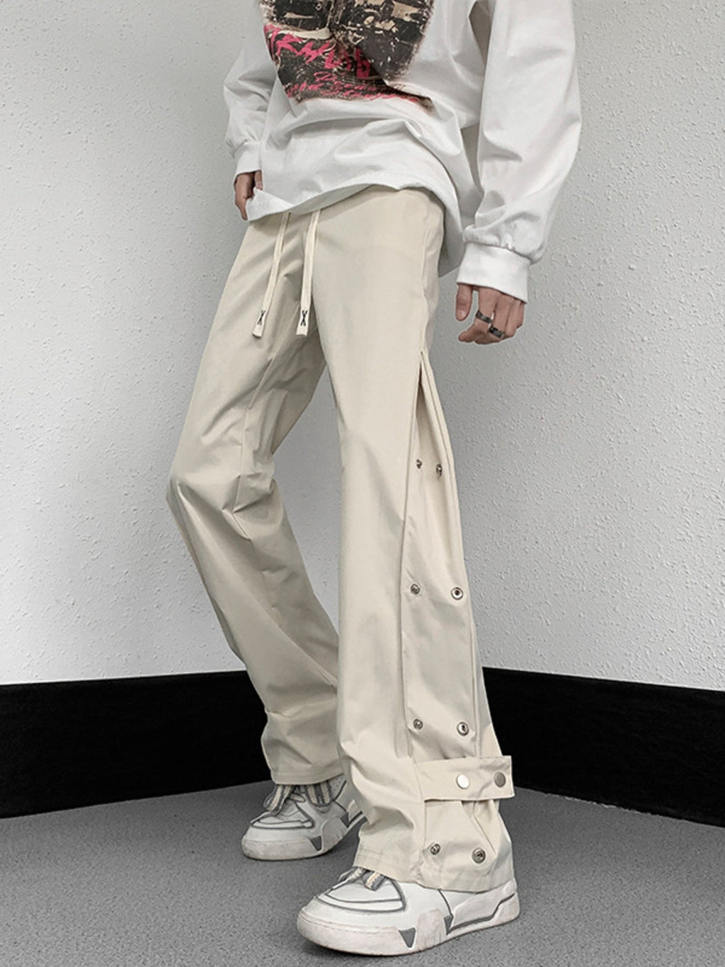 Men's Plus Size Snap Button Decor Loose Fit Pants