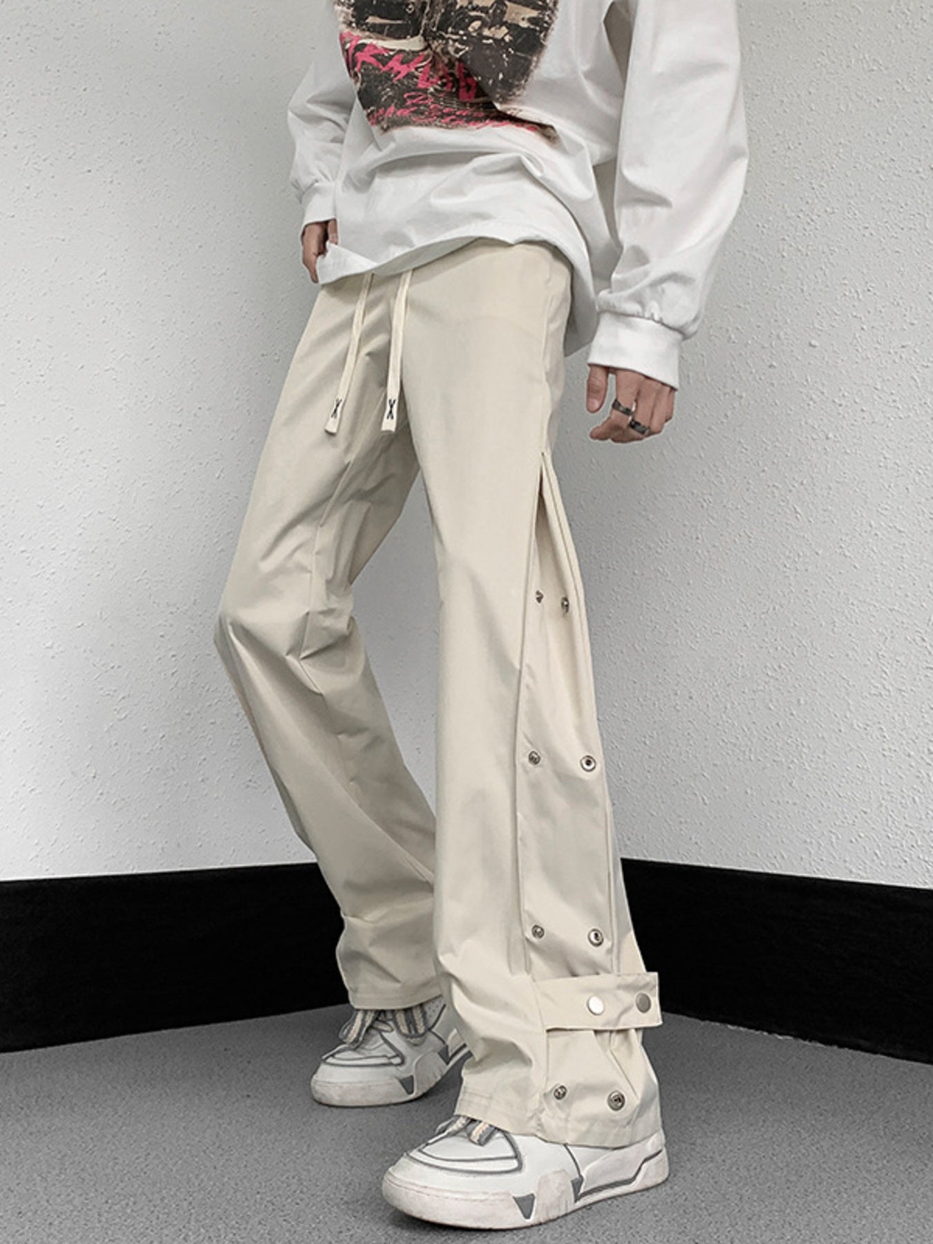 Men's Plus Size Snap Button Decor Loose Fit Pants