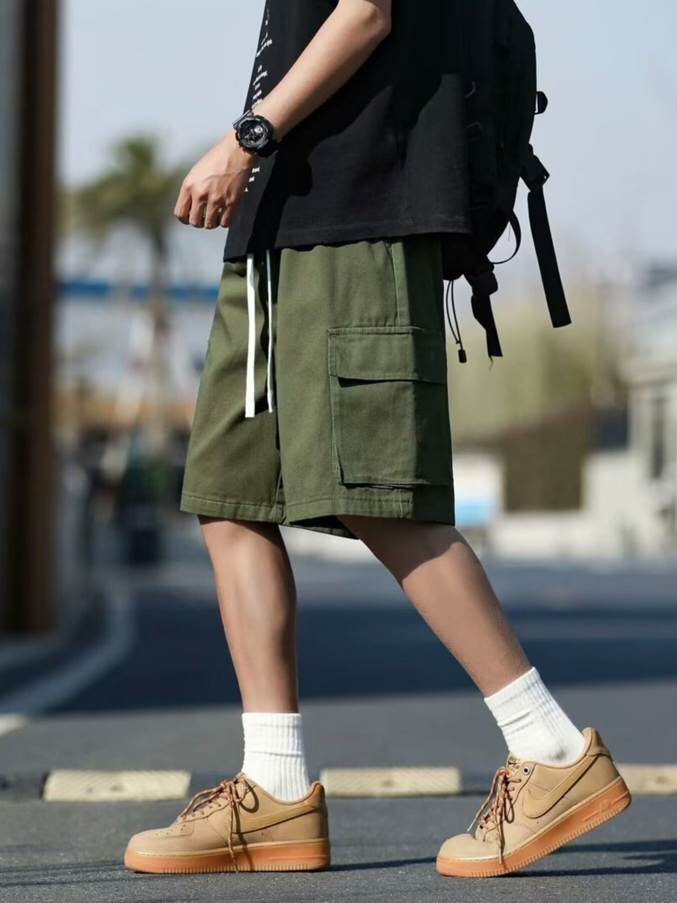 Men's Plus Size Casual Cargo Shorts with Drawstring