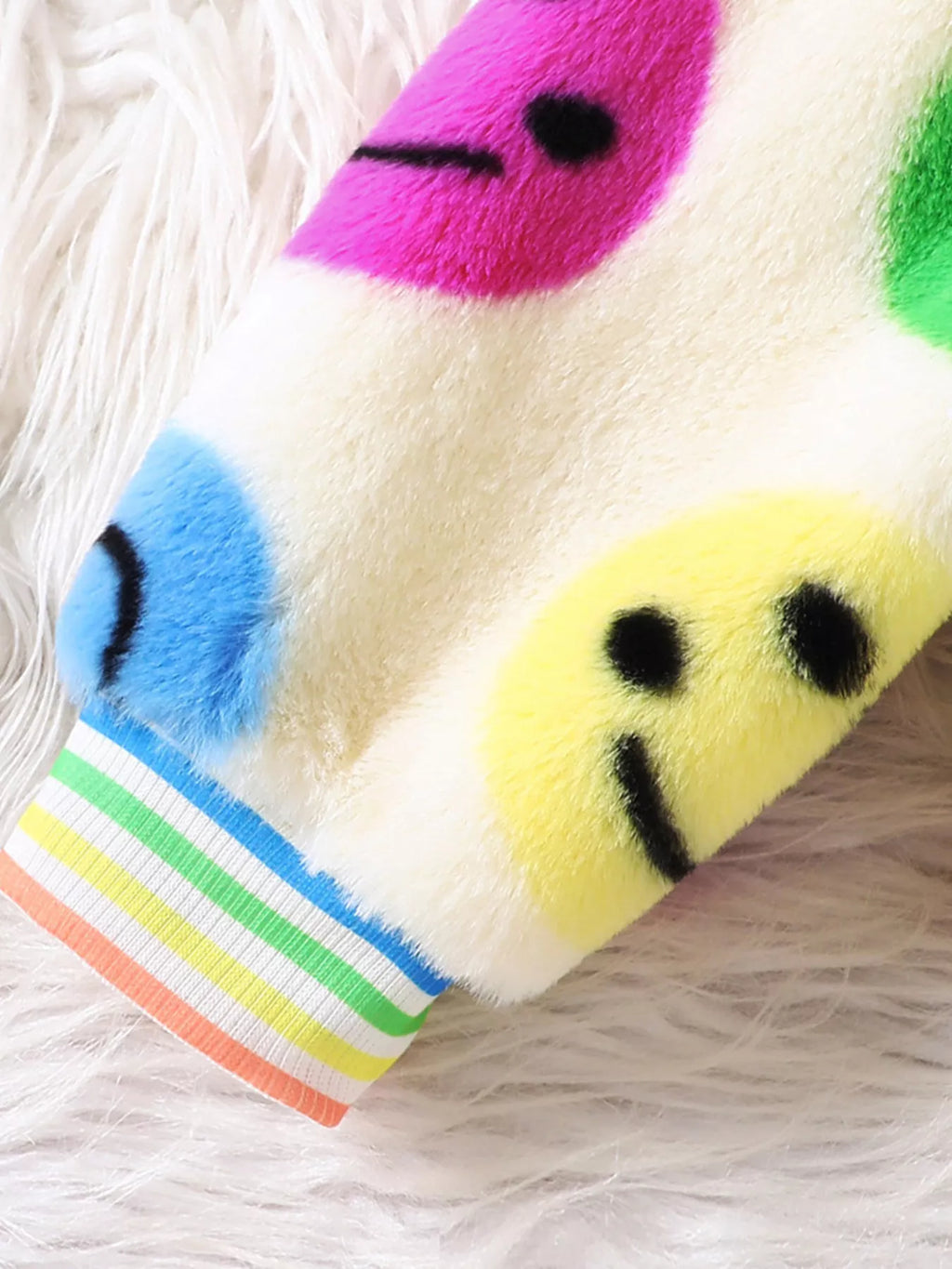 Children's Cheerful Smiley Face Print Plush Jacket