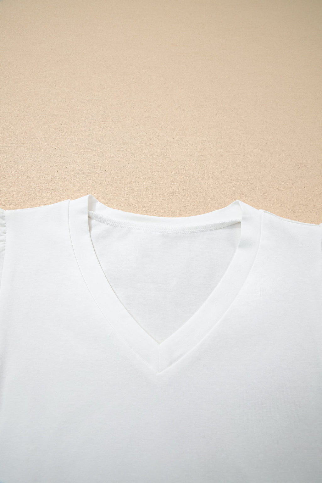 White Eyelet Embroidered Flutter Sleeve Patchwork V Neck Tee