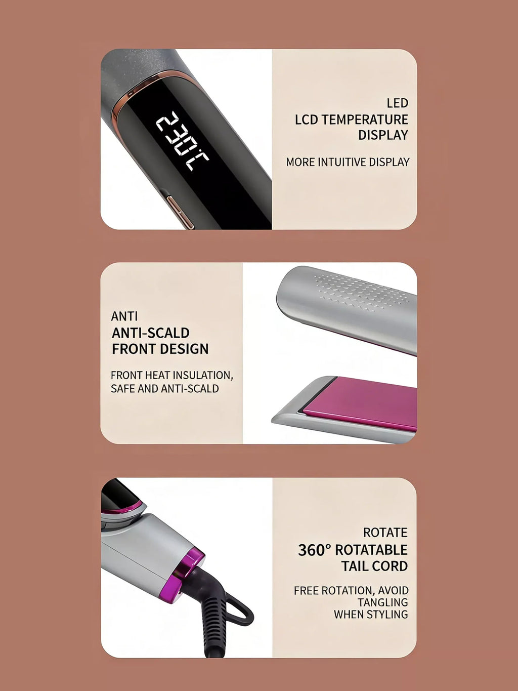 Curling and Straightening Hair Iron with Temperature Control