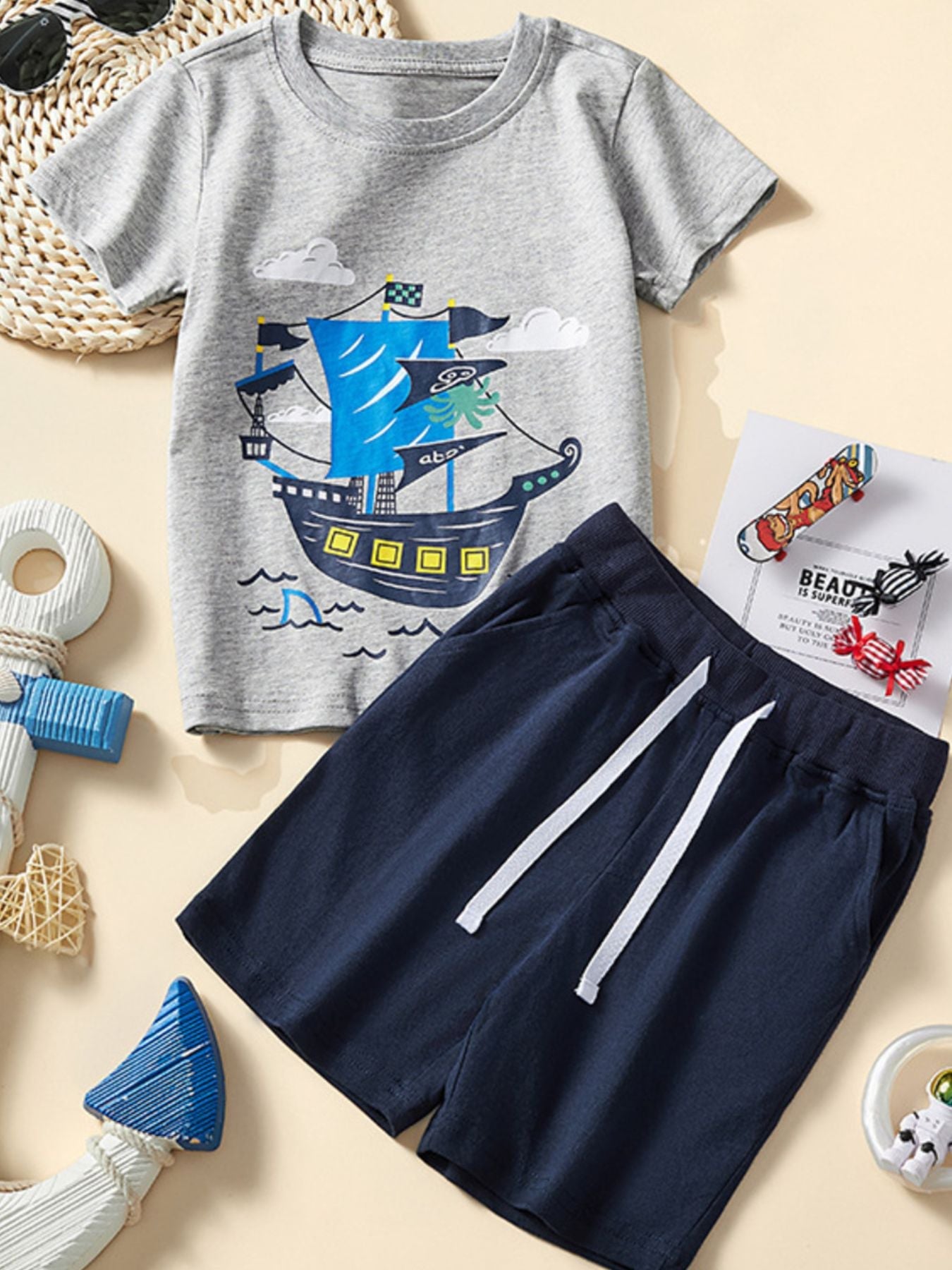 Men's Graphic Short Sleeve Tee and Shorts Set