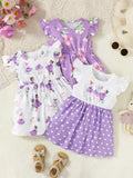 3-Piece Children's Printed Ruffle Sleeve Baby Dress