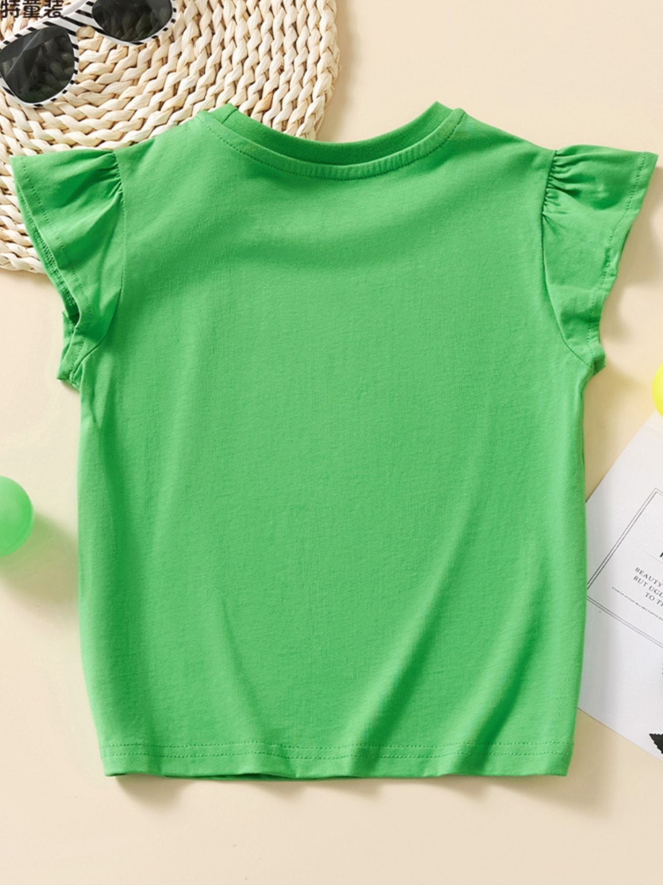 Children's Rabbit Embroidered Cap Sleeve T-Shirt