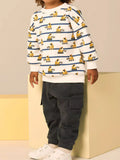 Children's Excavator Print Striped Crew Neck Sweatshirt