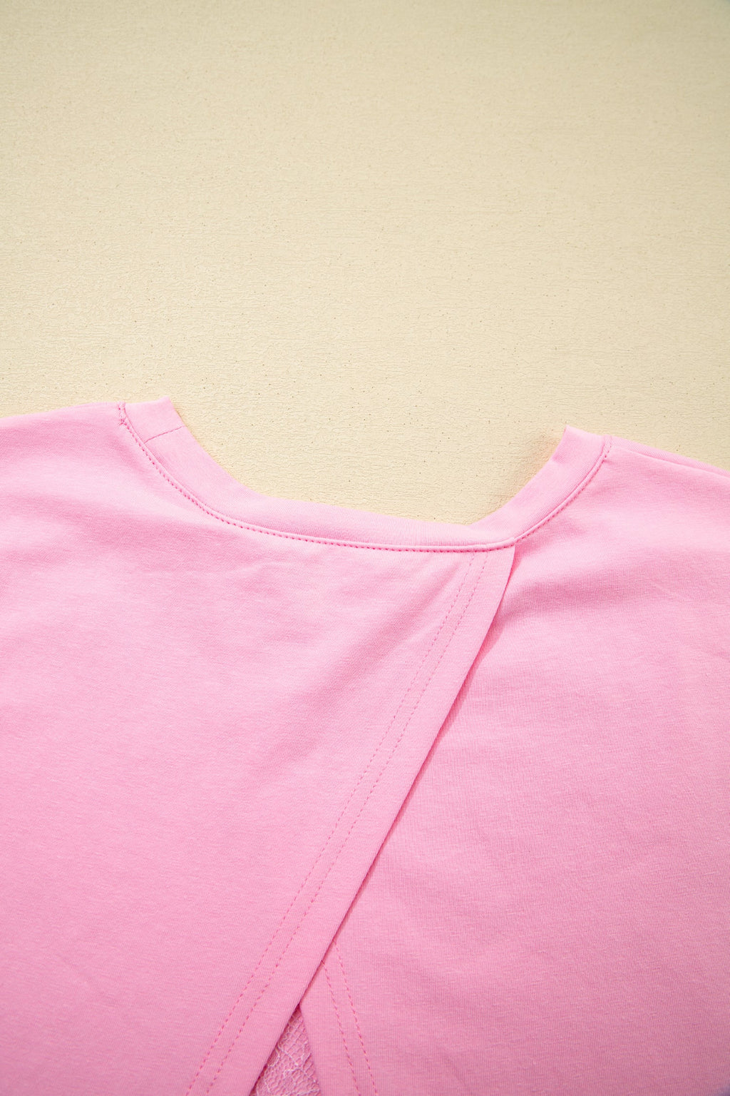 Pink Eyelash Floral Lace Patchwork Half Sleeve Oversize Tee