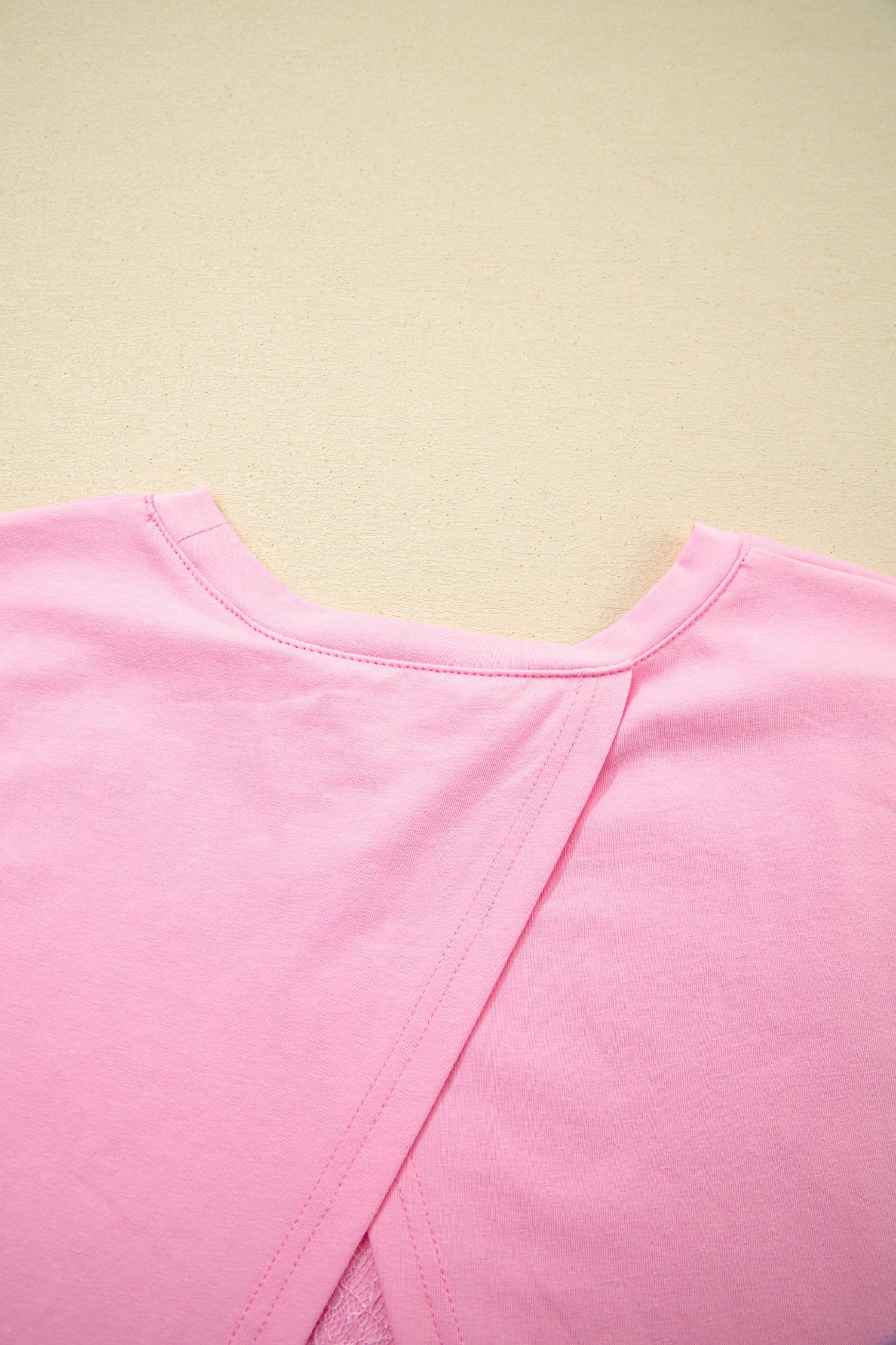 Pink Eyelash Floral Lace Patchwork Half Sleeve Oversize Tee