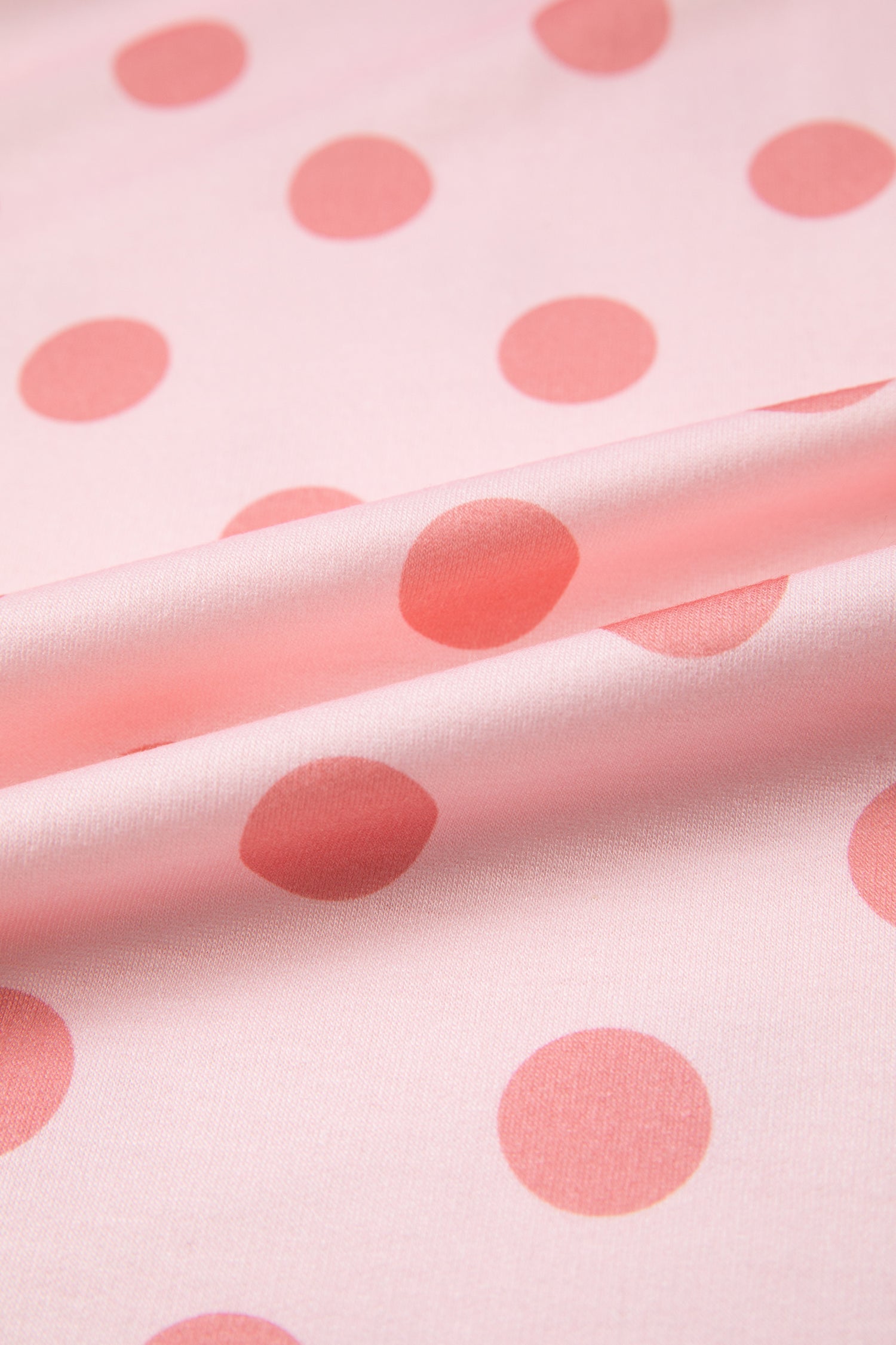 Pink Color Block Trim Polka Dot Casual Tee