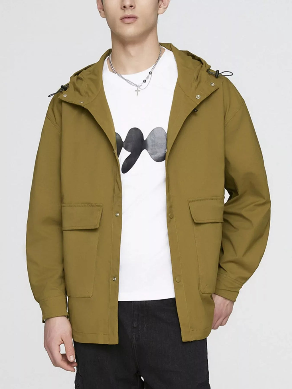 Men's Plus Size Urban Style Hooded Snap Down Jacket