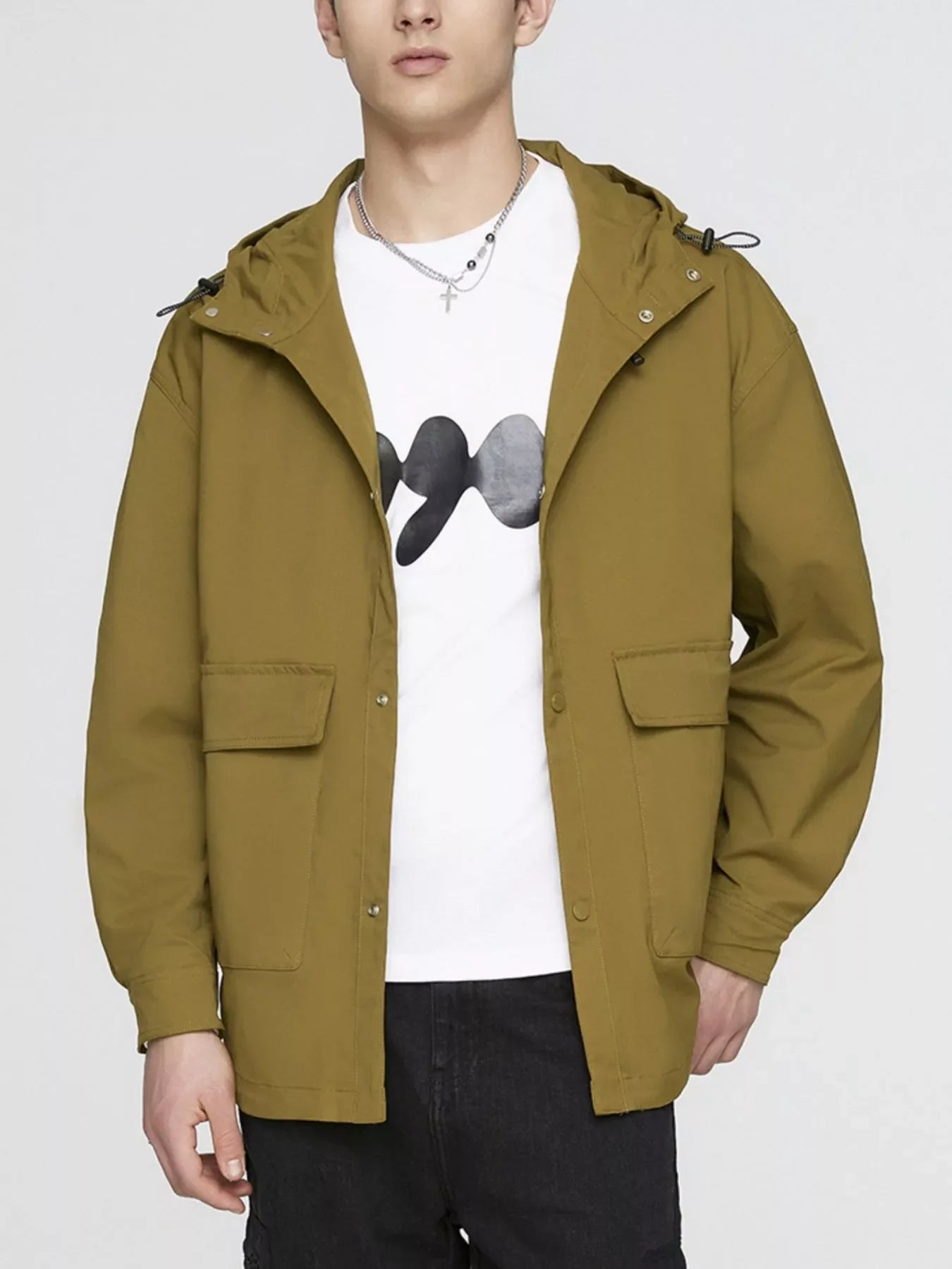 Men's Plus Size Urban Style Hooded Snap Down Jacket