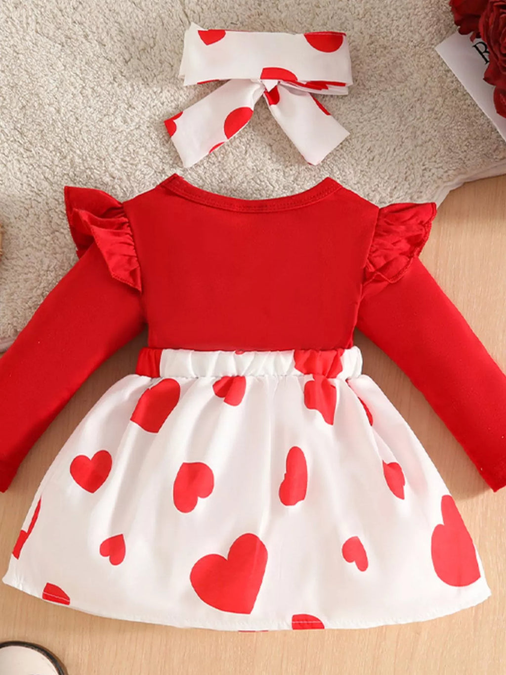 Children's Bear Heart Print Dress & Headband Set