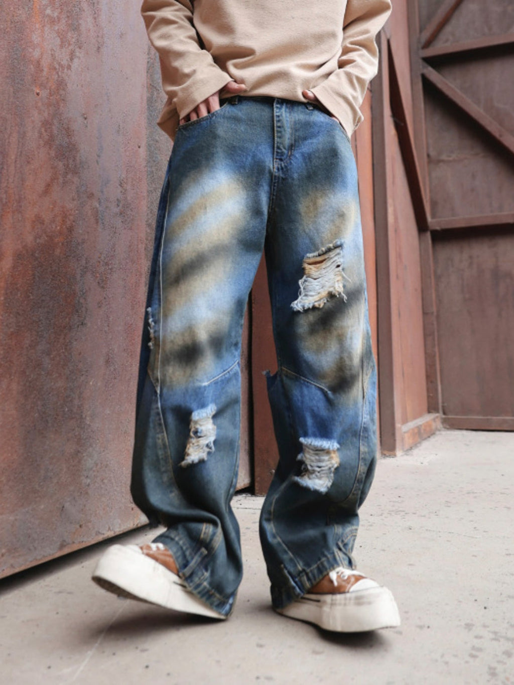 Men's Full Size Distressed Wide-Leg Jeans Plus Size