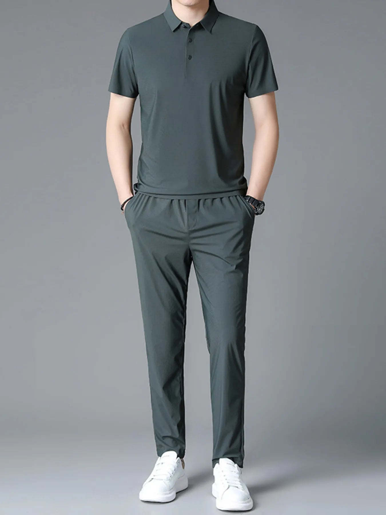 Men's Full Size Button Detail Short Sleeve Polo Plus Size