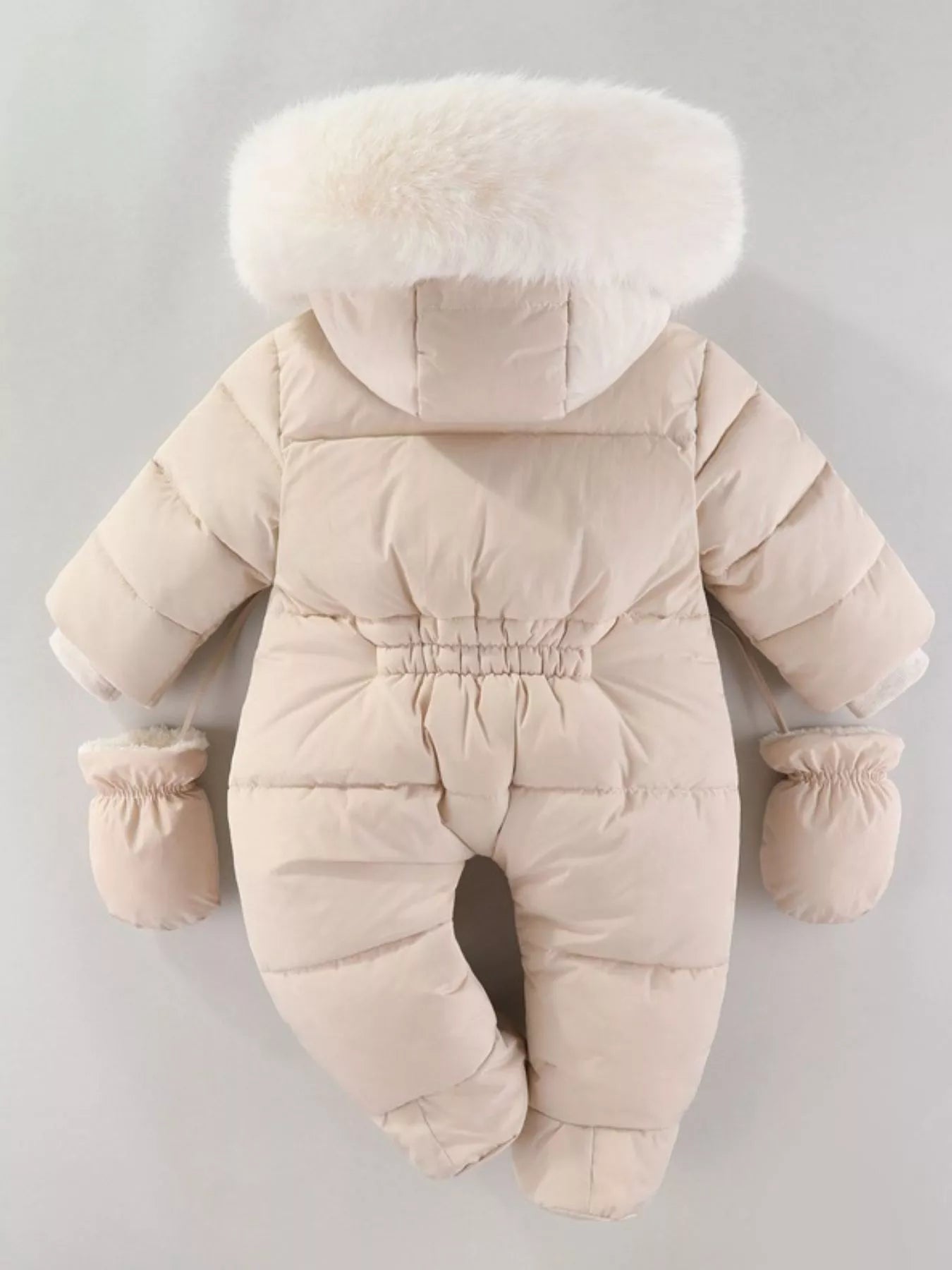 Children's Warm Padded One-Piece Snowsuit with Fur Hood