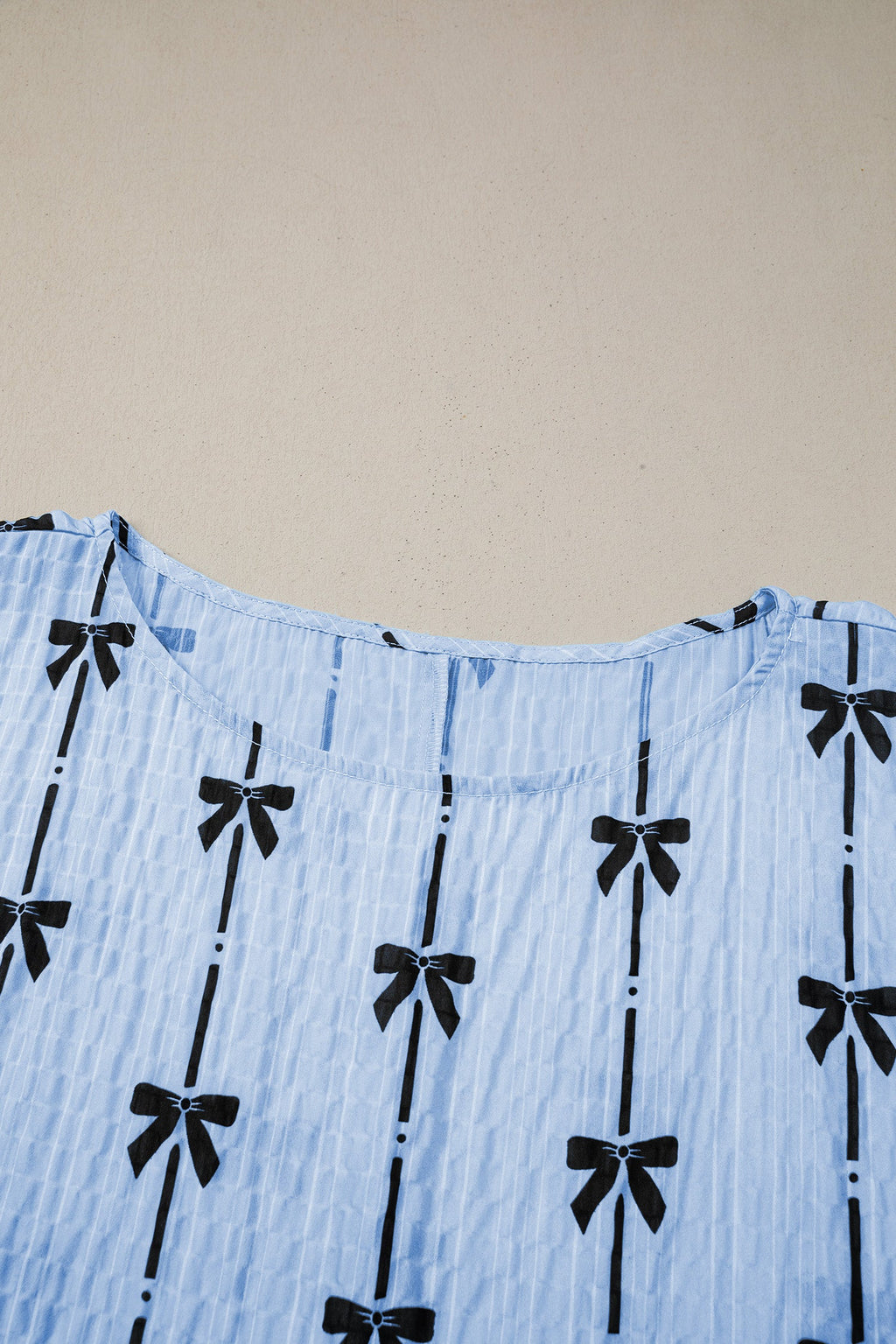 Beau Blue Bow Print Puff Short Sleeve Top
