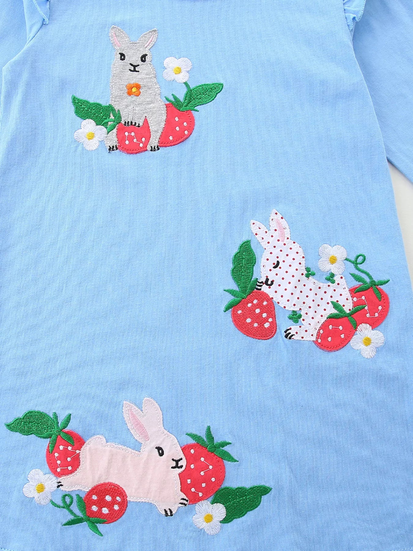 Children's Cute Rabbit & Strawberry Long Sleeve Dress