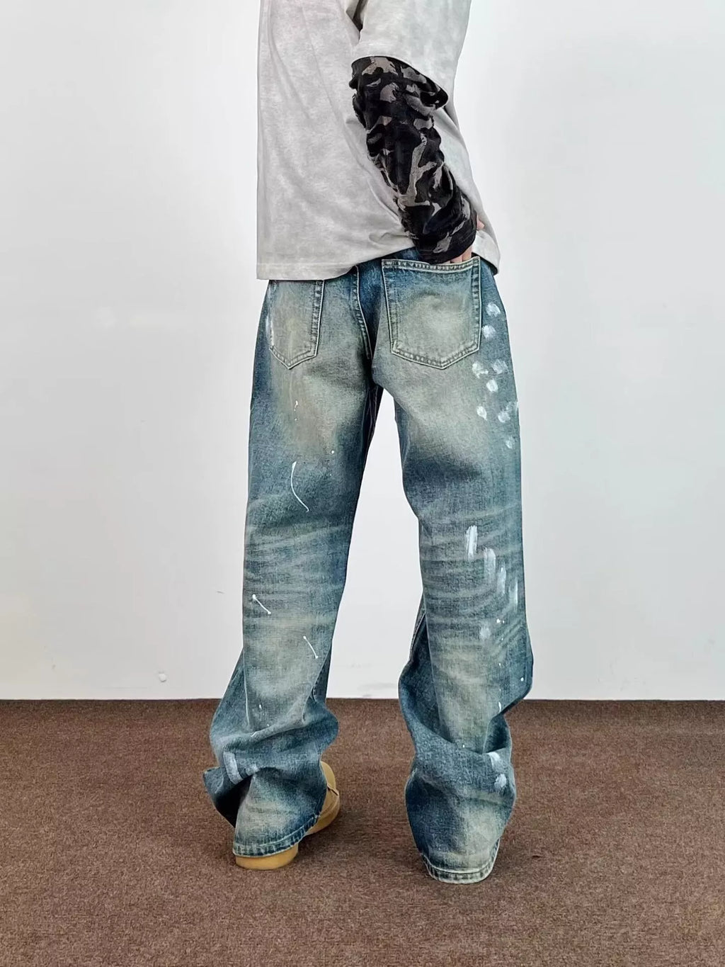 Men's Full Size Wide Leg Jeans with Paint Splatter Plus Size