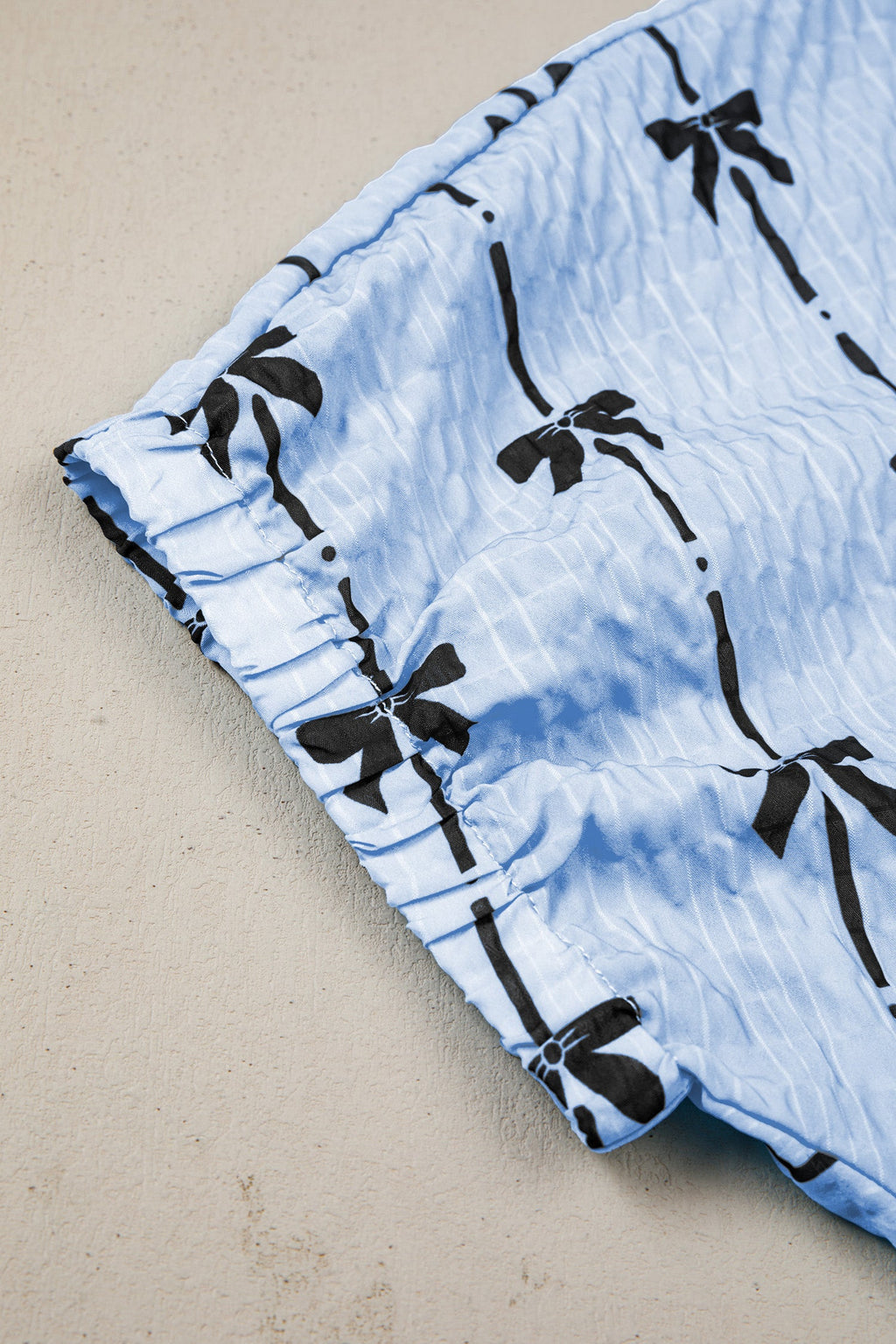 Beau Blue Bow Print Puff Short Sleeve Top