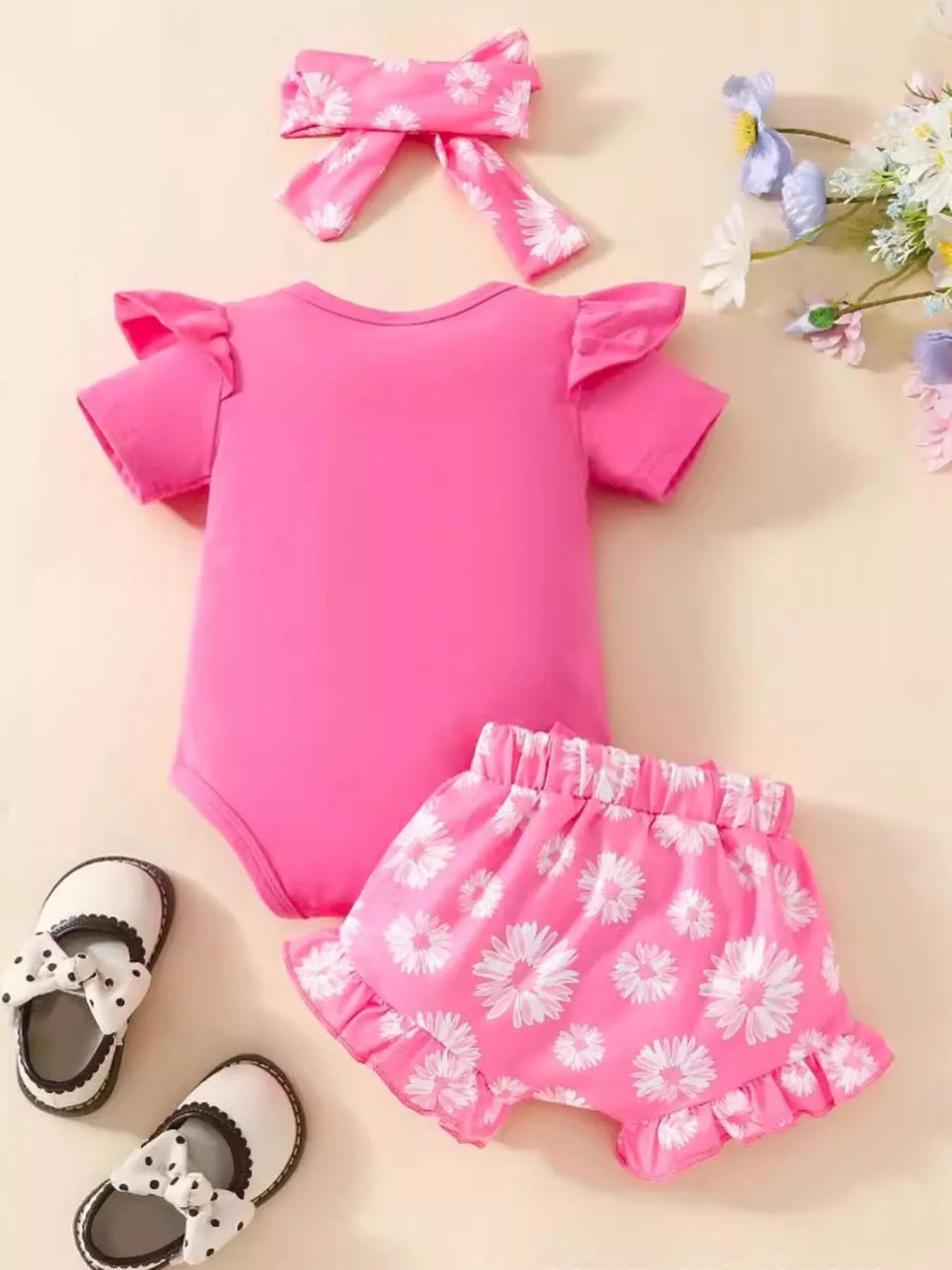 Children's Daisy Bodysuit and Shorts Set with Headband