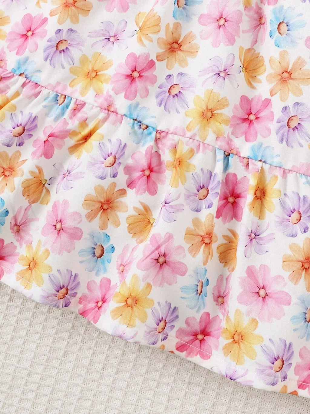Children's Floral Print Puff Sleeve Ruffle Hem Dress
