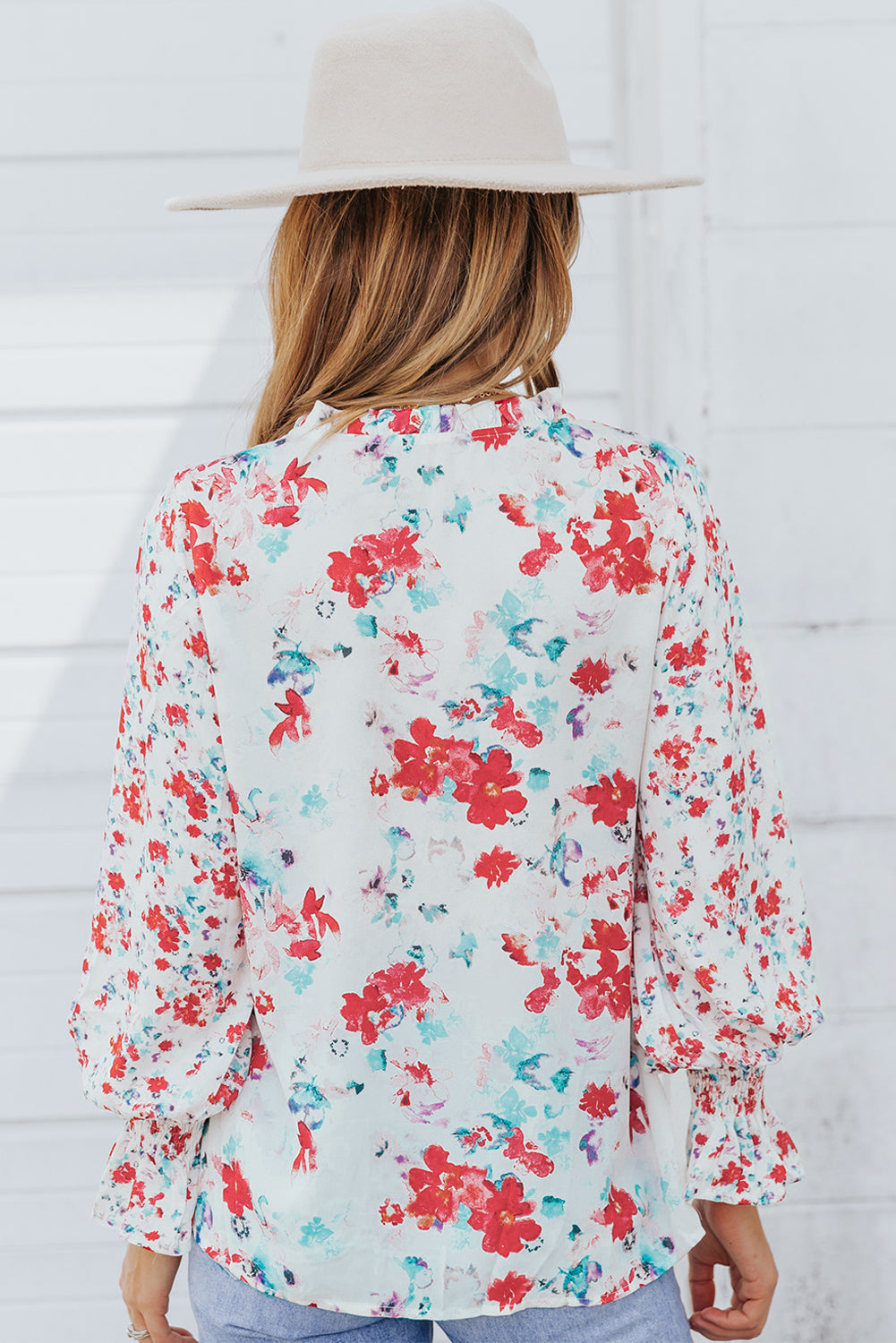 Fiery Red Cakewalk Floral Smocked Blouse