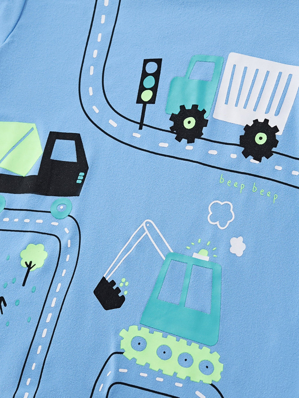 Children's Cartoon Construction Vehicle Print Short Sleeve T-Shirt