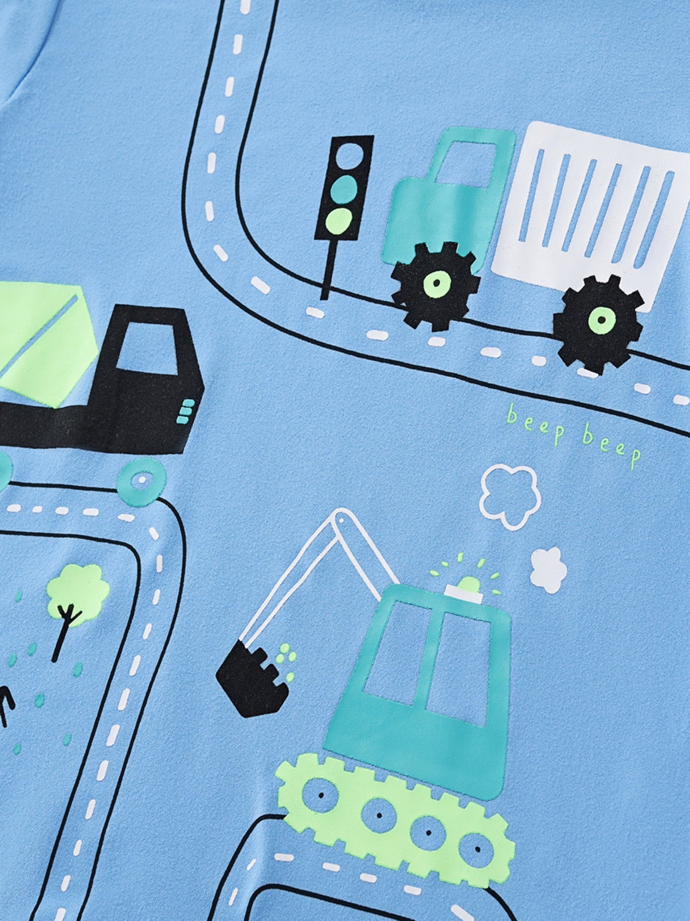 Children's Cartoon Construction Vehicle Print Short Sleeve T-Shirt