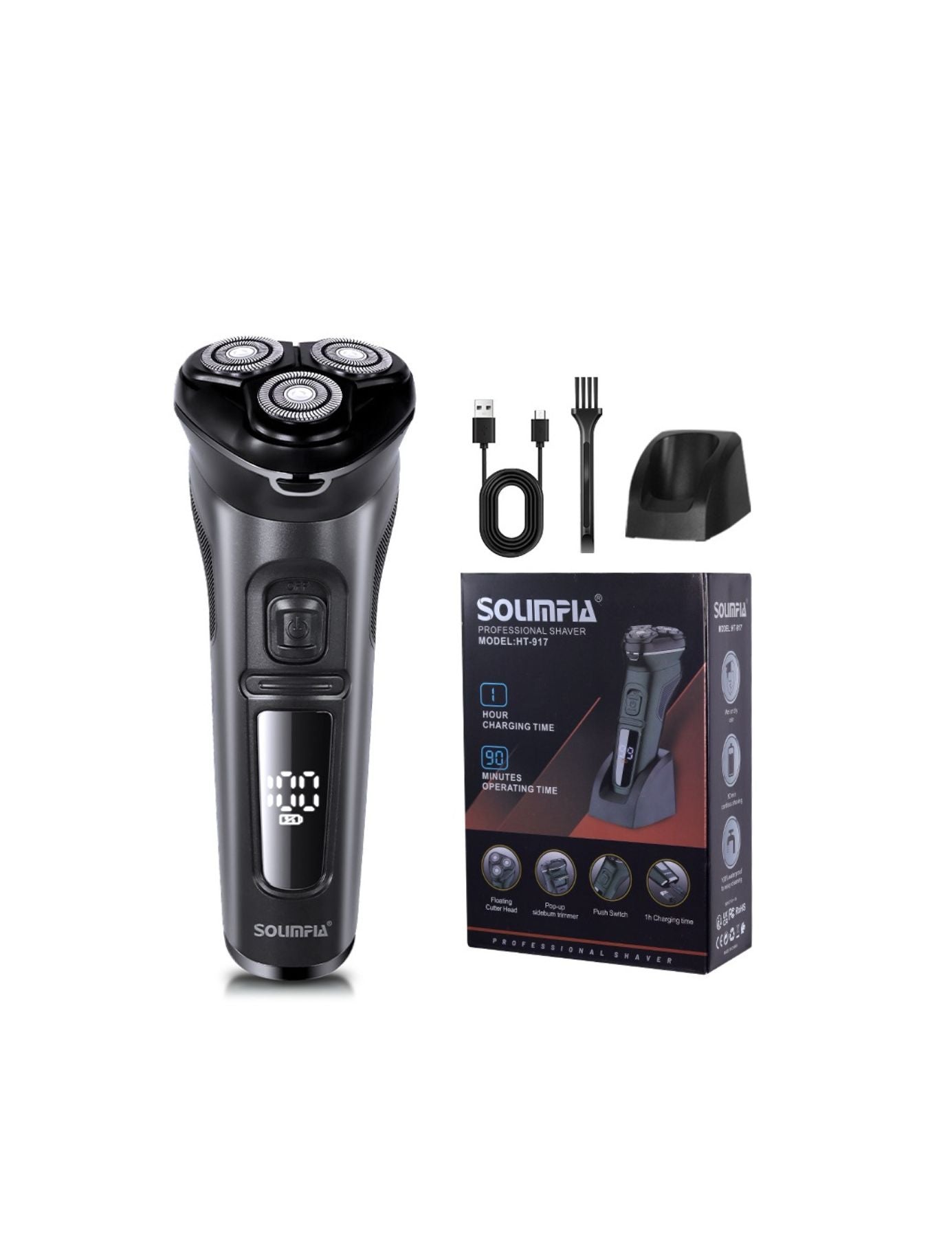 Rechargeable Rotary Electric Shaver with LED Display