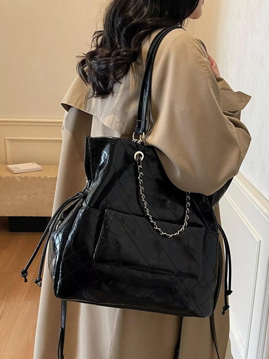 Quilted Chain Decor Backpack Bag