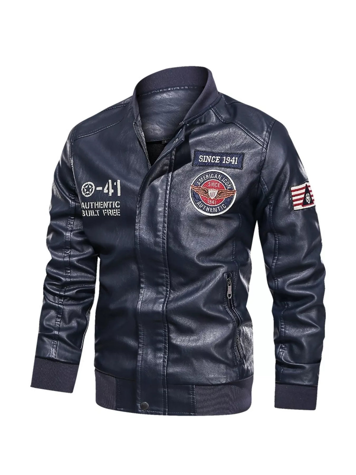 Men's Plus Size Zip Up Leather Jacket