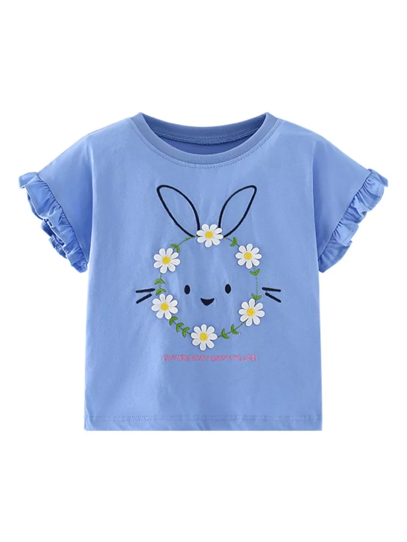 Children's Bunny & Daisy Graphic Ruffle Sleeve T-Shirt